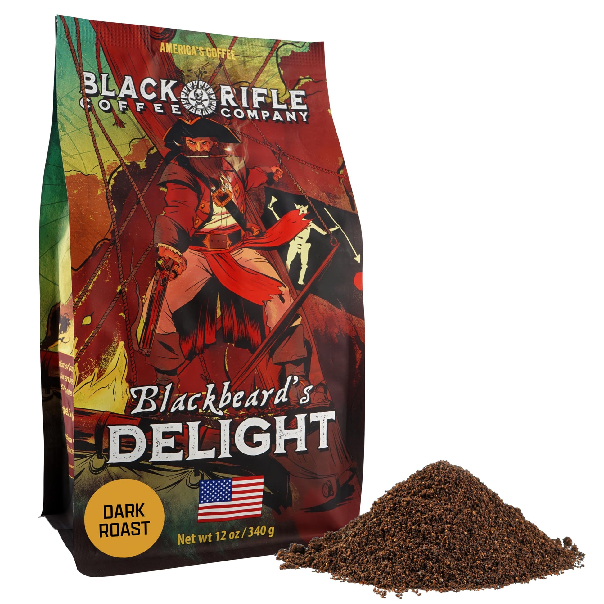 Black  Coffee Company Blackbeards Delight  12oz Bag  Ground Coffee Dark Roast - Roasted Blend Made from Arabica Beans - Colombian & Brazilian Beans - Veteran Founded & American Made