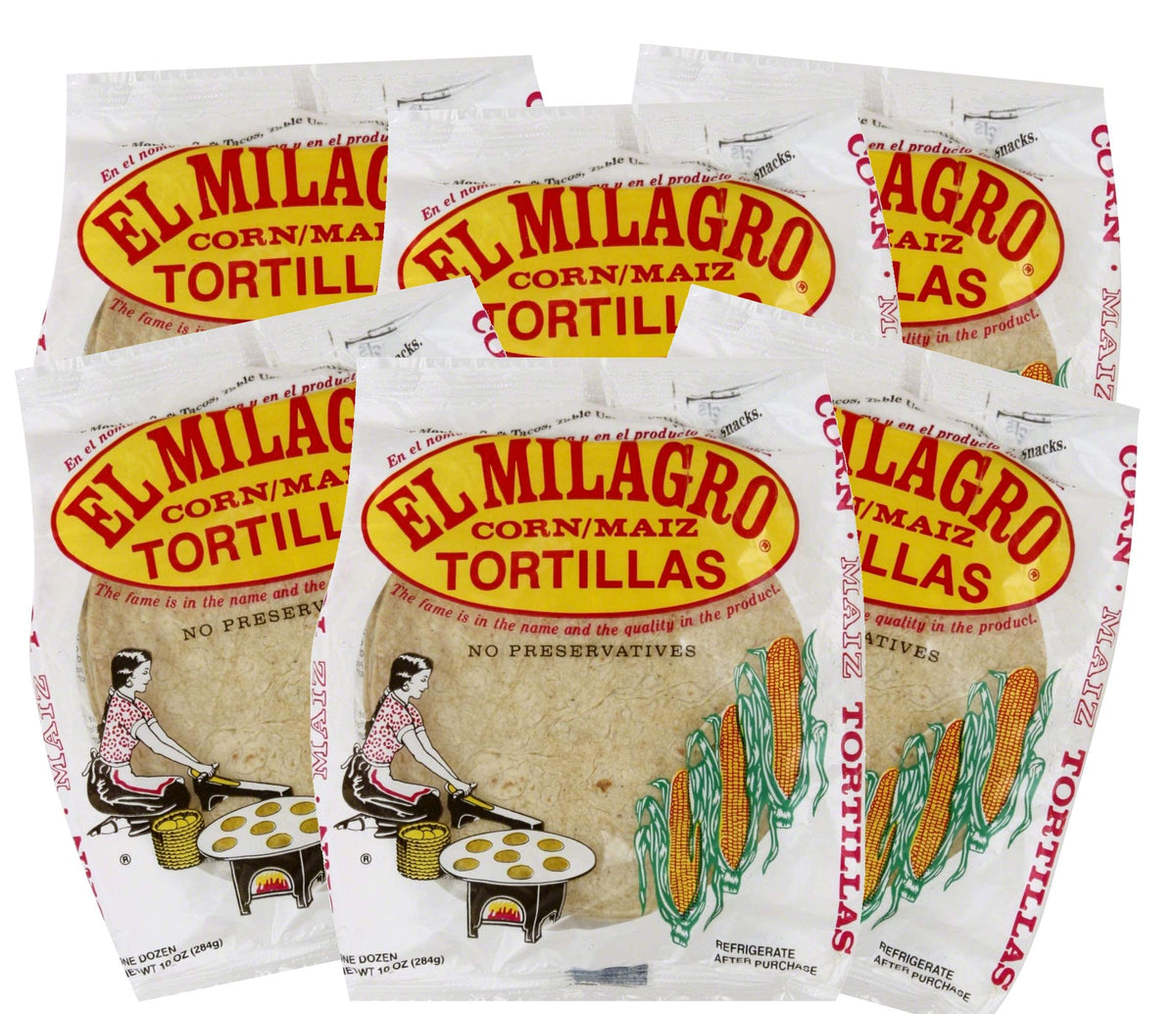 FCV El Milagro Classic Corn Tortillas - 10 Ounce Pack of 6 for Tacos and Cooking