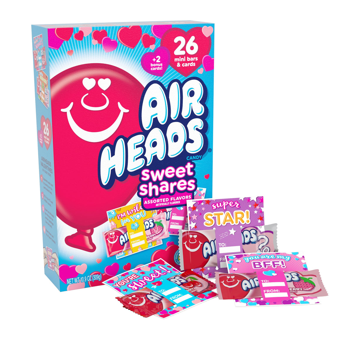 Airheads Candy, Valentine's Day Assorted Flavors Exchange Box - Includes 26 Mini Bars & Cards