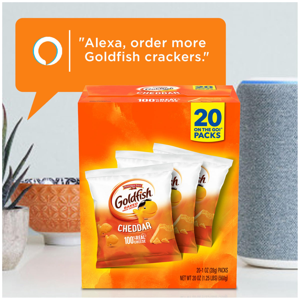 Goldfish Cheddar Cheese Crackers, Baked Snack Crackers, 1 oz On-the-Go Snack Packs, 20 Count Box