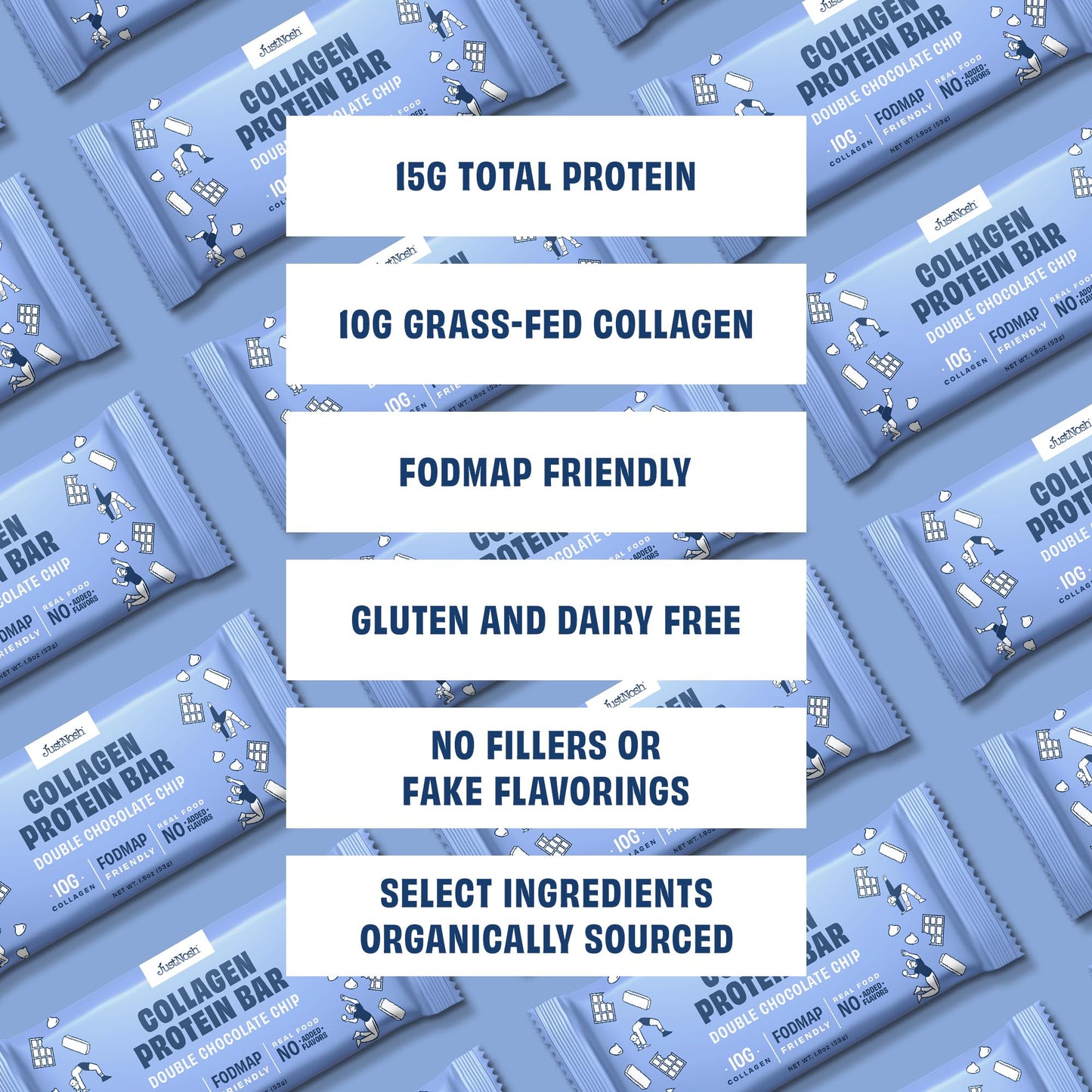 Justnosh ?D?Ouble Chocolate Chip Collagen Protein Bars – 15G Protein, 10G Collagen | Gluten & Dairy Free, Low Fodmap, Seed Oil Free (12 Pack)