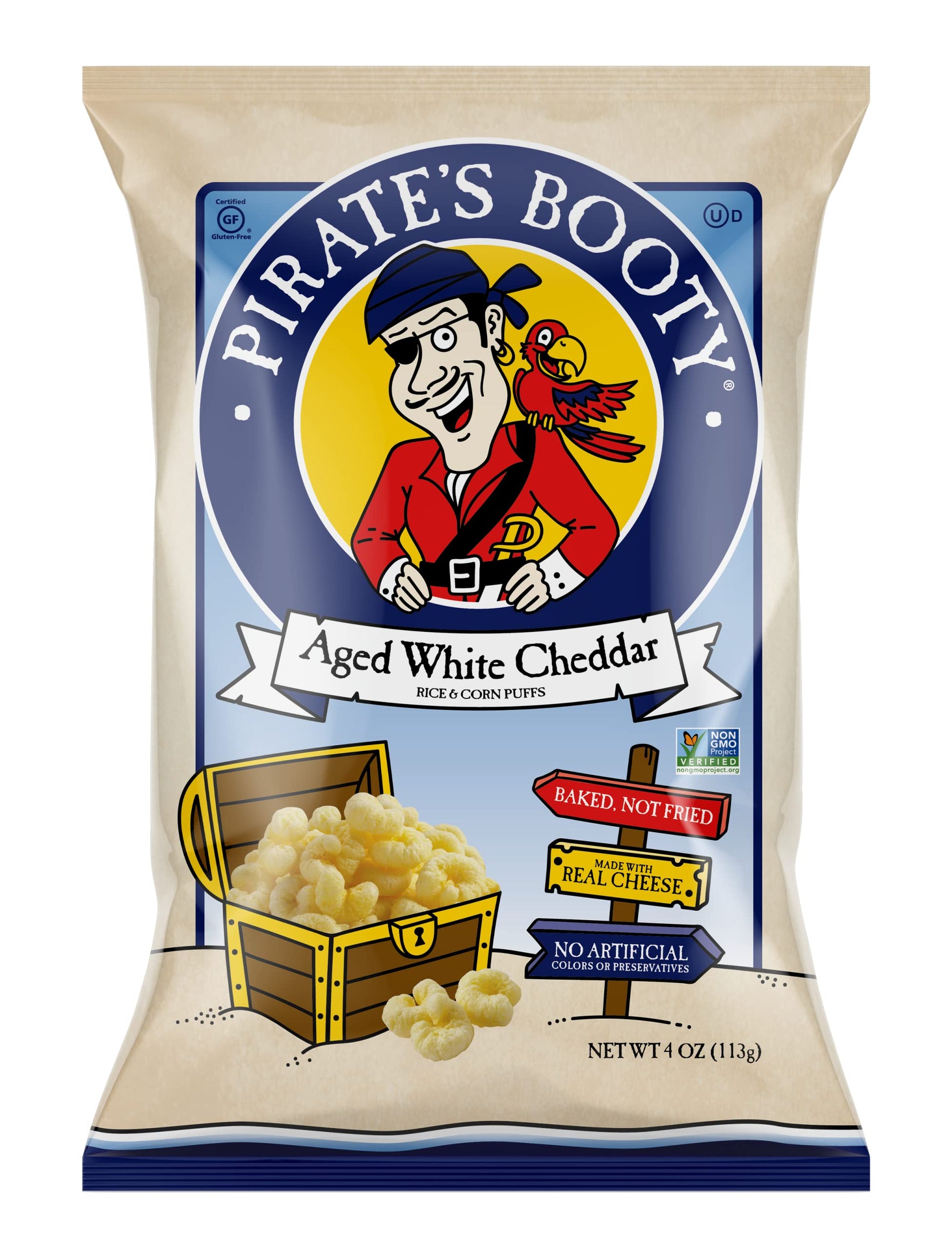 Pirates Booty Aged White Cheddar Cheese Puffs, Gluten-Free Kids Snacks, 4oz, 4 Ounce (Pack of 1)