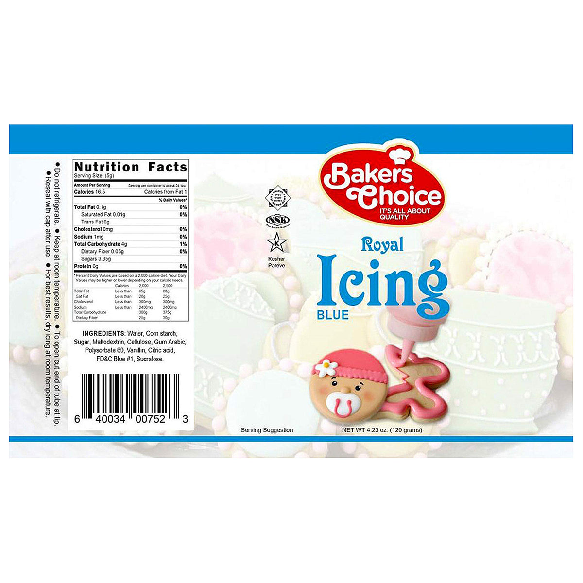 Bakers Choice Blue Cookie Icing - Ready to Use Royal Icing Squeeze Bottles - 3.7 oz. for Cookies, Cakes, Cupcakes and