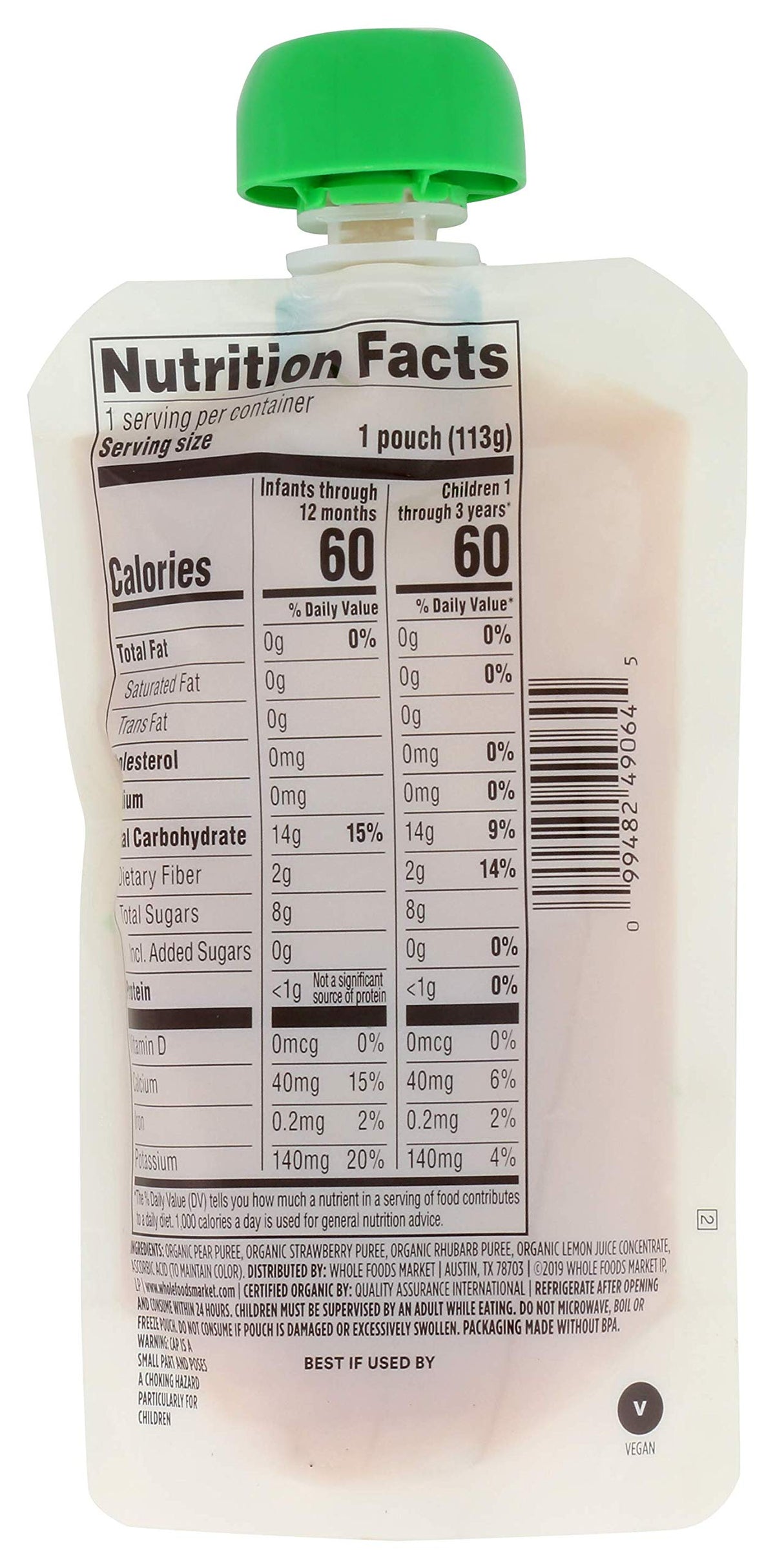 365 By Whole Foods Market, Baby Food Pear Strawberry Rhubarb Organic, 4 Ounce (Pack Of 4)