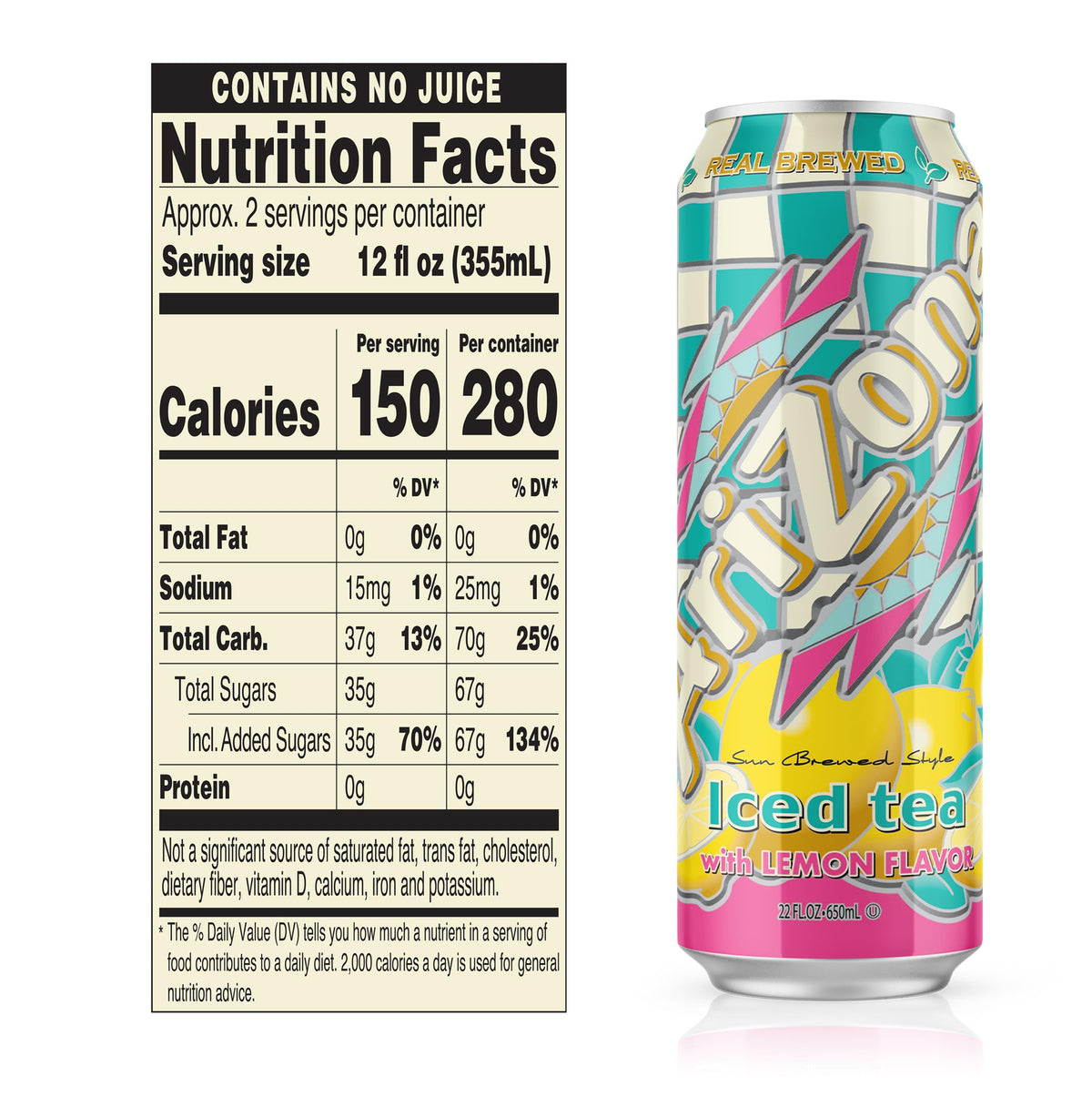 AriZona Lemon Tea - Big Can, 22 Fl Oz, Pack of 24, Refreshing Lemon Flavor