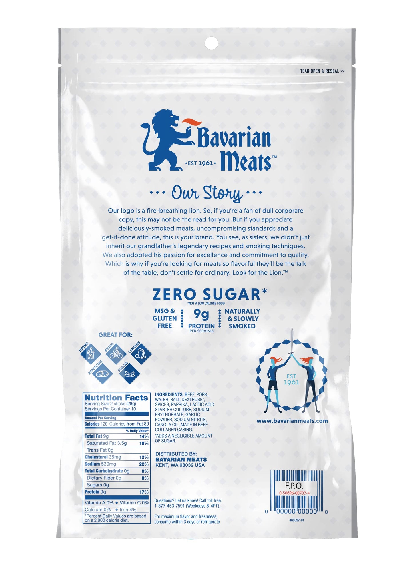 Bavarian Meats Lil Landjaeger Meat Sticks, Smoked Sausage Snacks, Gluten Free, Keto Friendly, 10 Ounce, White