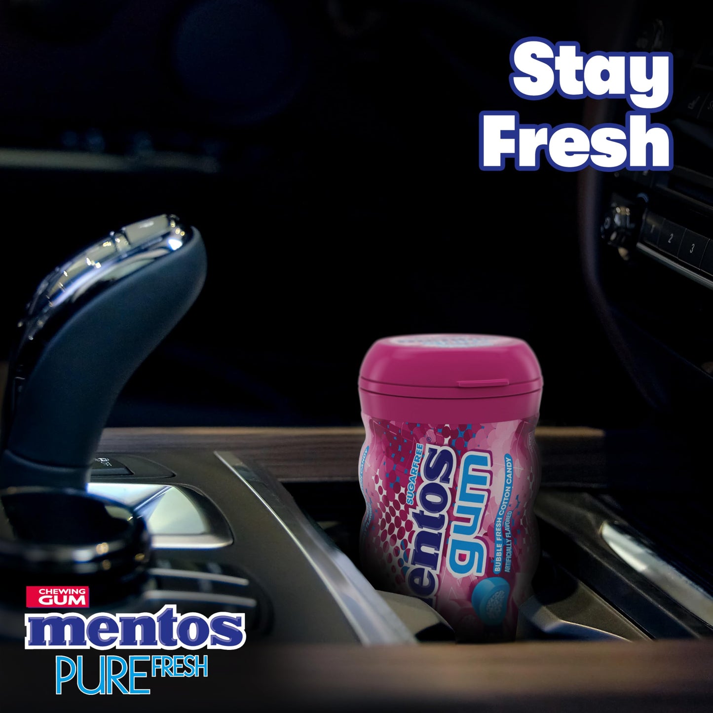 Mentos Pure Fresh Sugar-Free Chewing Gum With Xylitol, Bubble Fresh Flavor, Bubble Gum, 50 Piece Bottle (Bulk Pack Of 6)