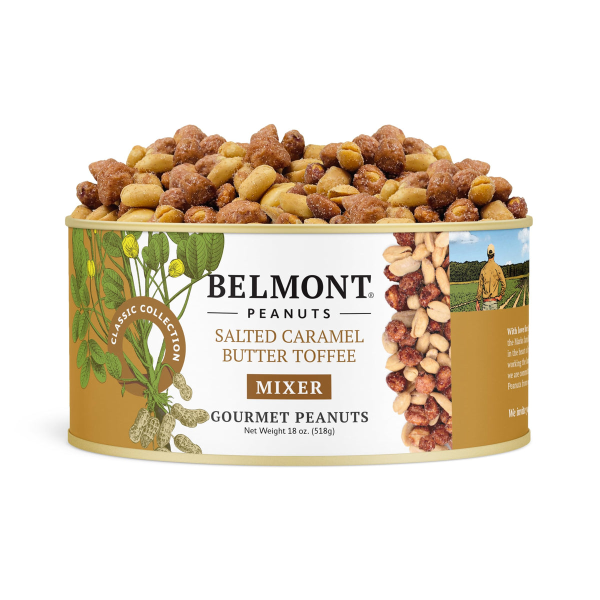 Belmont Peanuts Gourmet Salted Caramel Butter Toffee Mixer, 18 oz, Hand Seasoned Snack, No Preservatives, Virginia Peanuts