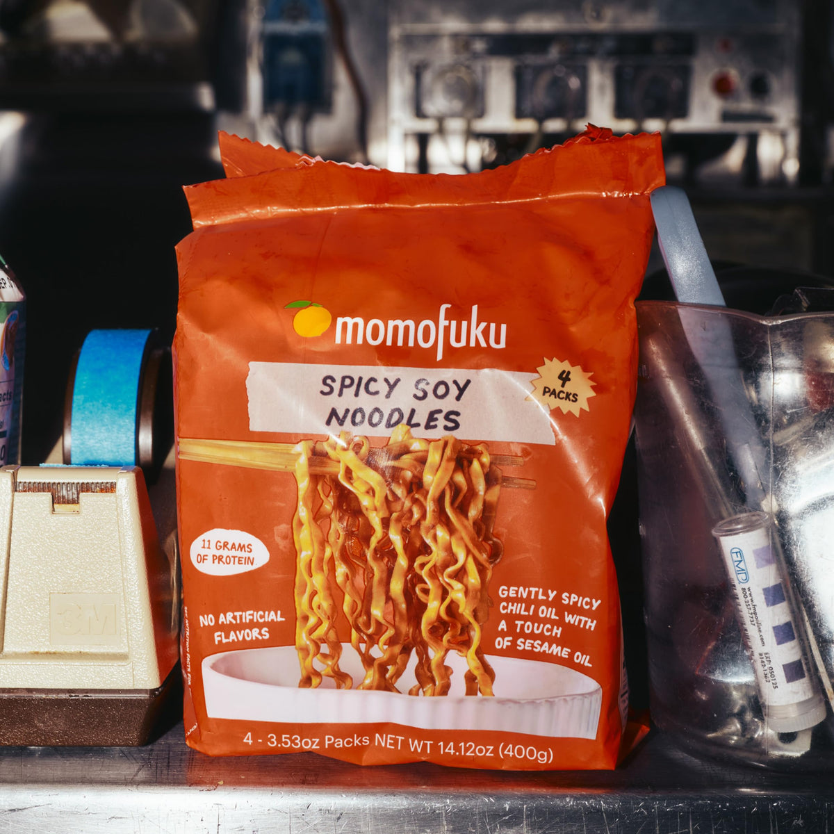 Spicy Soy Noodles Ramen Noodles by David Chang, 4 Pack of Restaurant Quality Air-Dried Instant Noodles Now with More Sauce & 10g