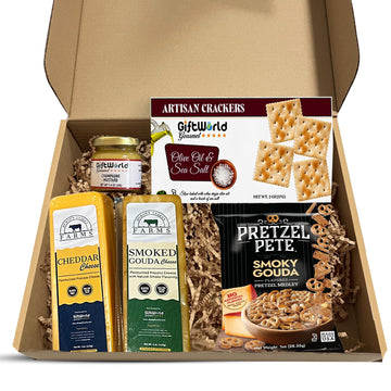 GiftWorld Cheese Gift Baskets Assortment Bundle - 5 Gourmet Food Items for Charcuterie Board, 24 Ounce
