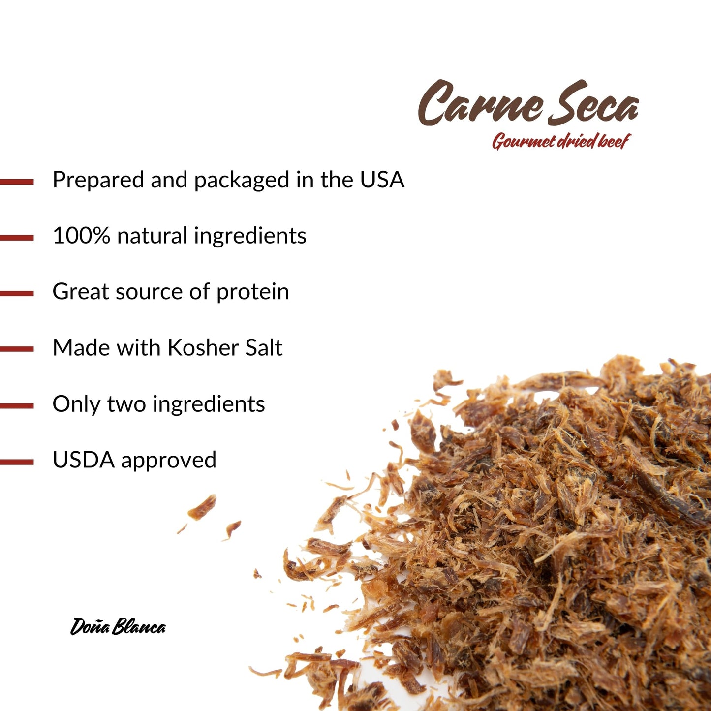 Carne Seca Doa Blanca 16 oz.- Carne Seca - Machacado - Machaca -Shredded Beef Jerky - Beef jerky chew - Kosher Sea Salt Low Sodi