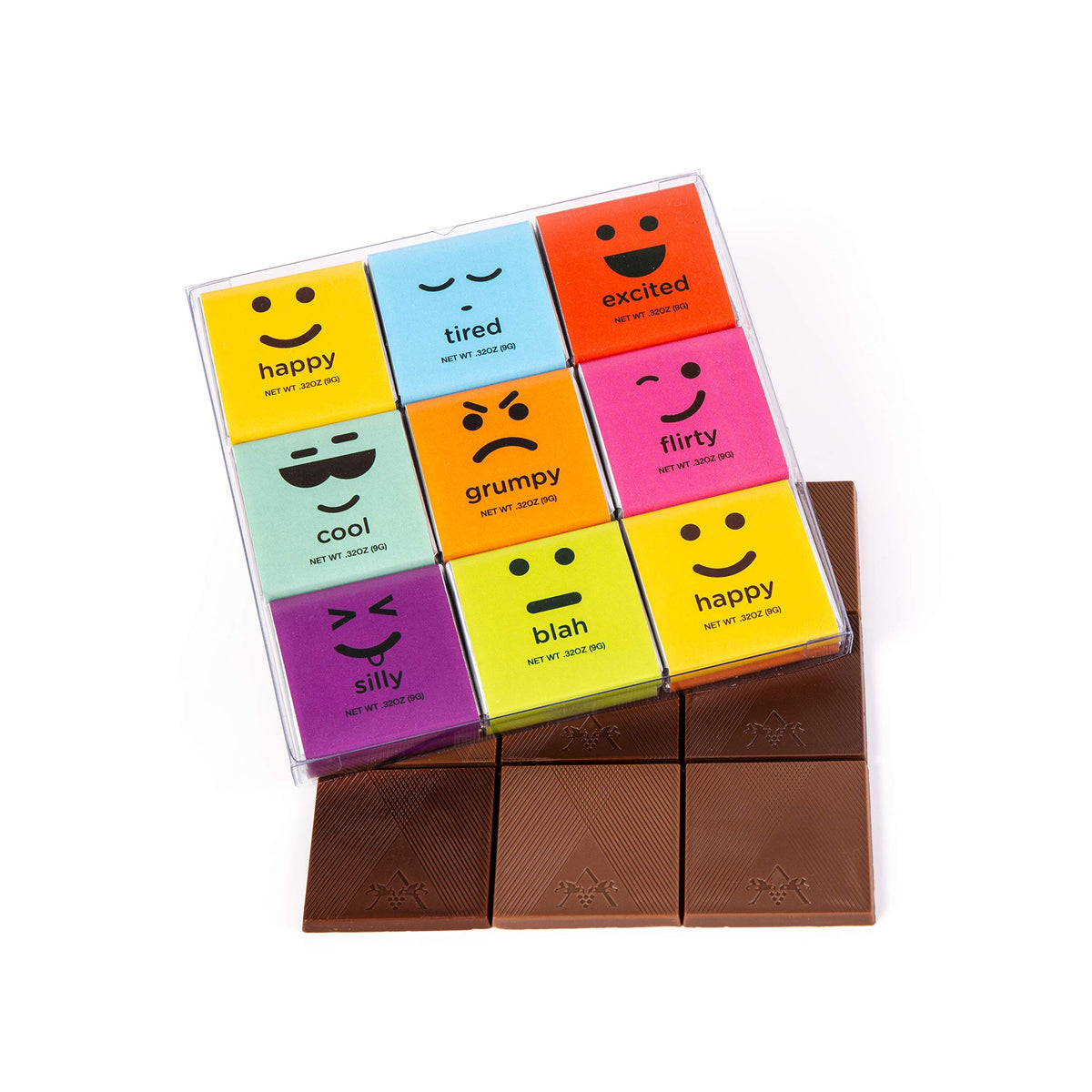 Chocolate Squares Bars  Gourmet Chocolate Tabs Gift  Moodibars By Astor Chocolate 18 Mood Squares Variety Pack  Assorted Top-Grade Milk & Dark Emoji Candy Bars