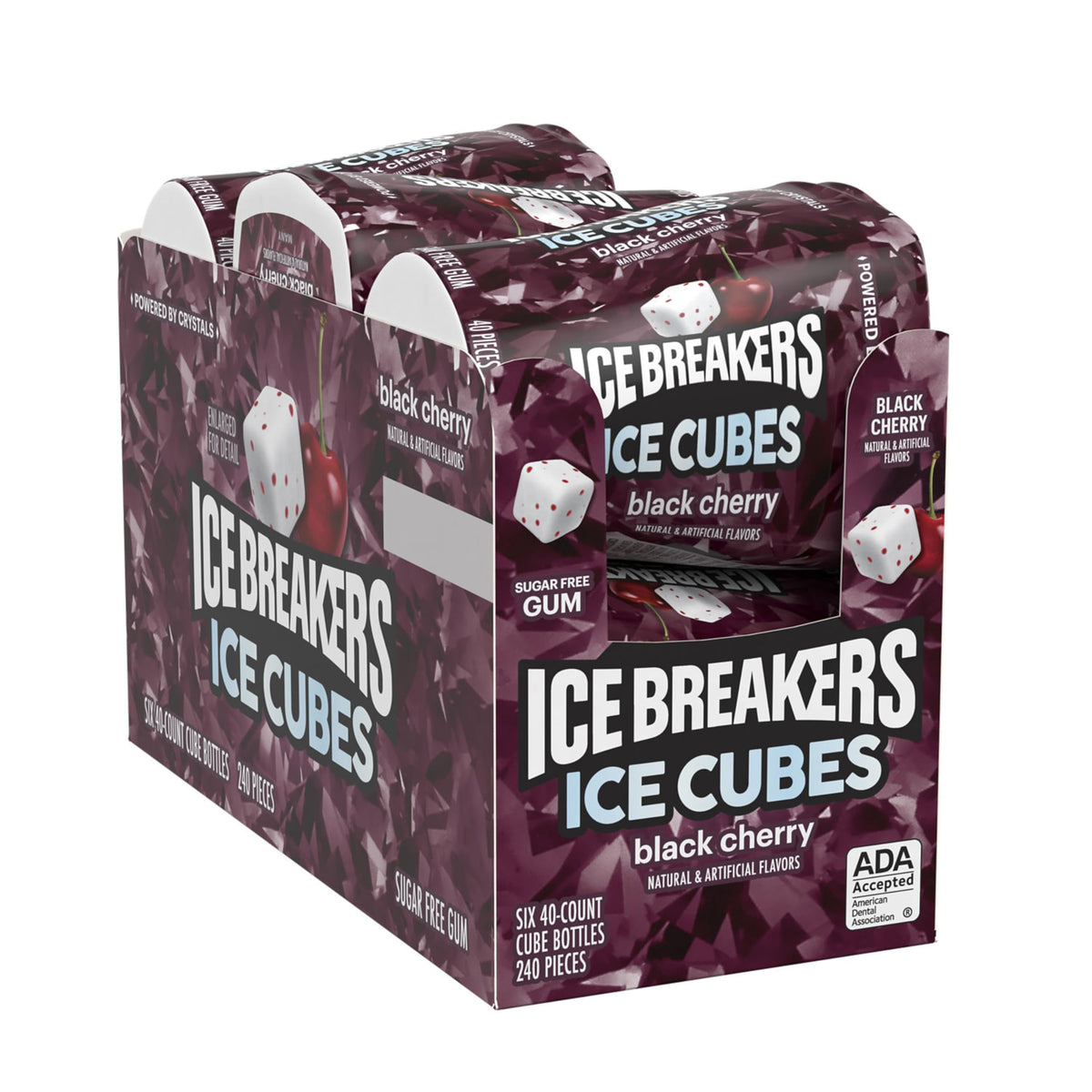 ICE BREAKERS Ice Cubes Black Cherry Flavored Sugar Free Chewing Gum Bottles, 3.24 oz (6 Count, 40 Pieces)