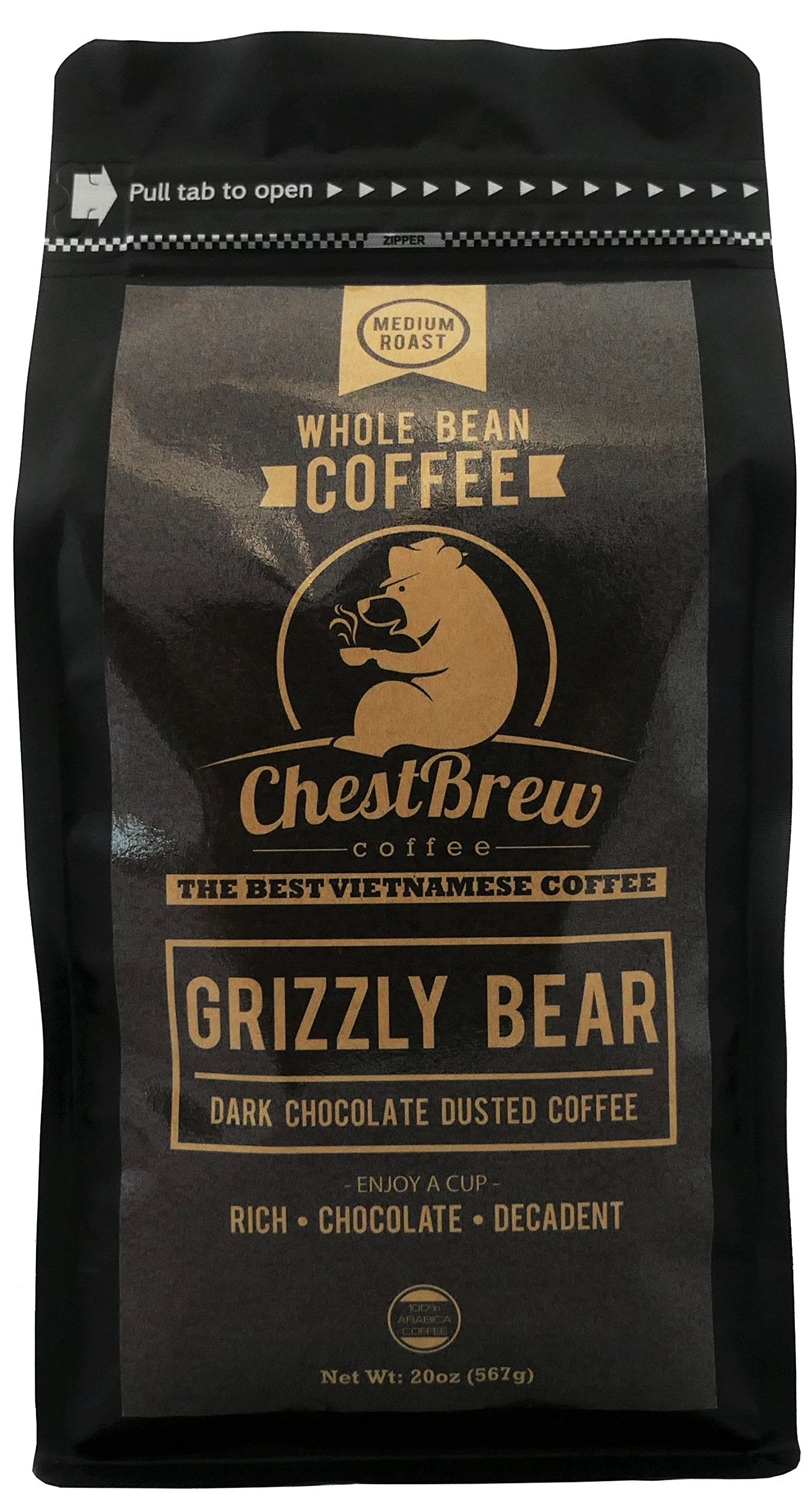 CHESTBREW COFFEE Whole Bean Coffee Medium Roast 20 Ounce Dark Brown Bag