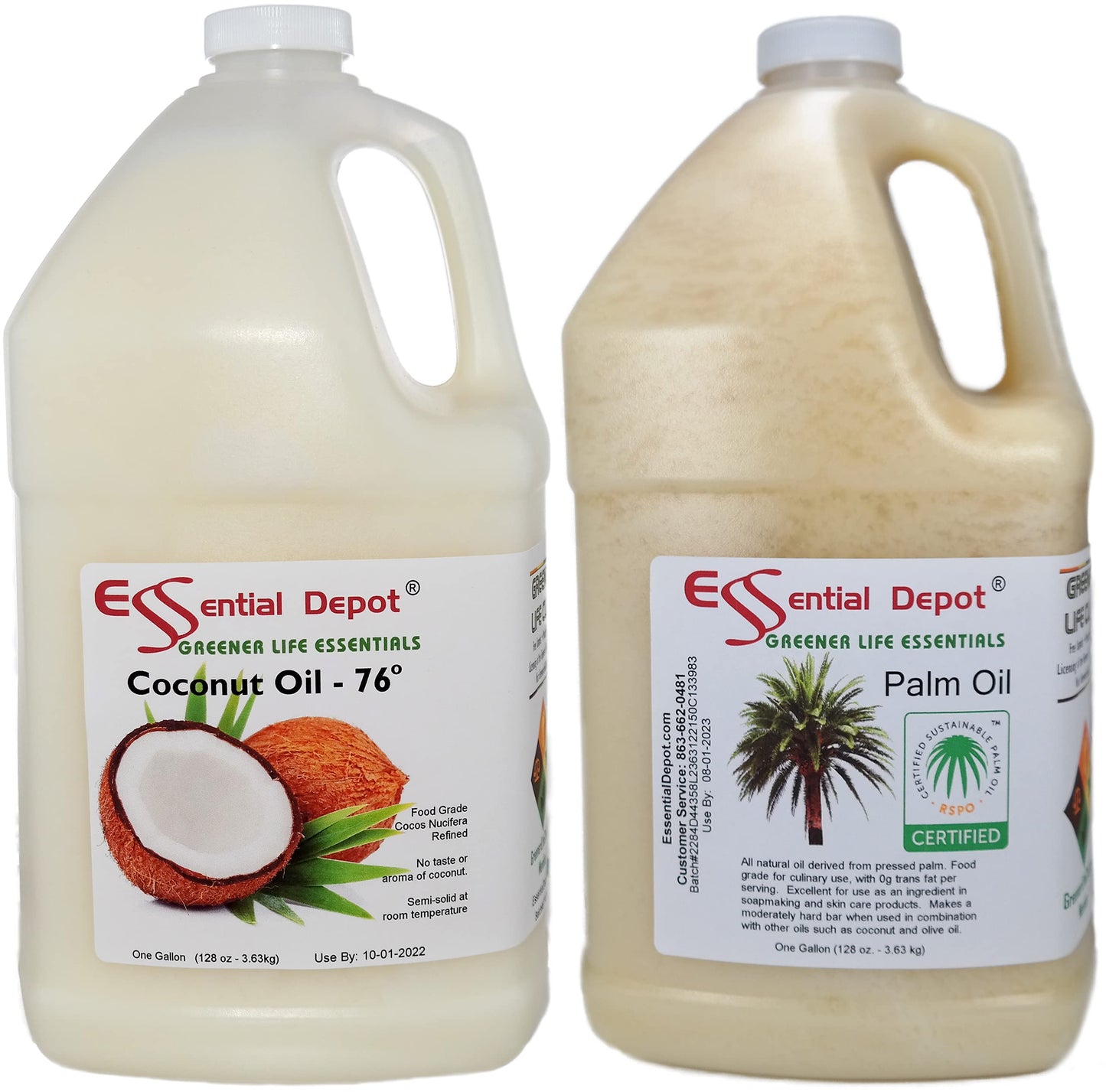 Essential Depot Coconut Oil & RSPO Sustainable Palm Oil Combo Pack - Food Grade, 2 Piece Set, White to Yellowish, HDPE Container