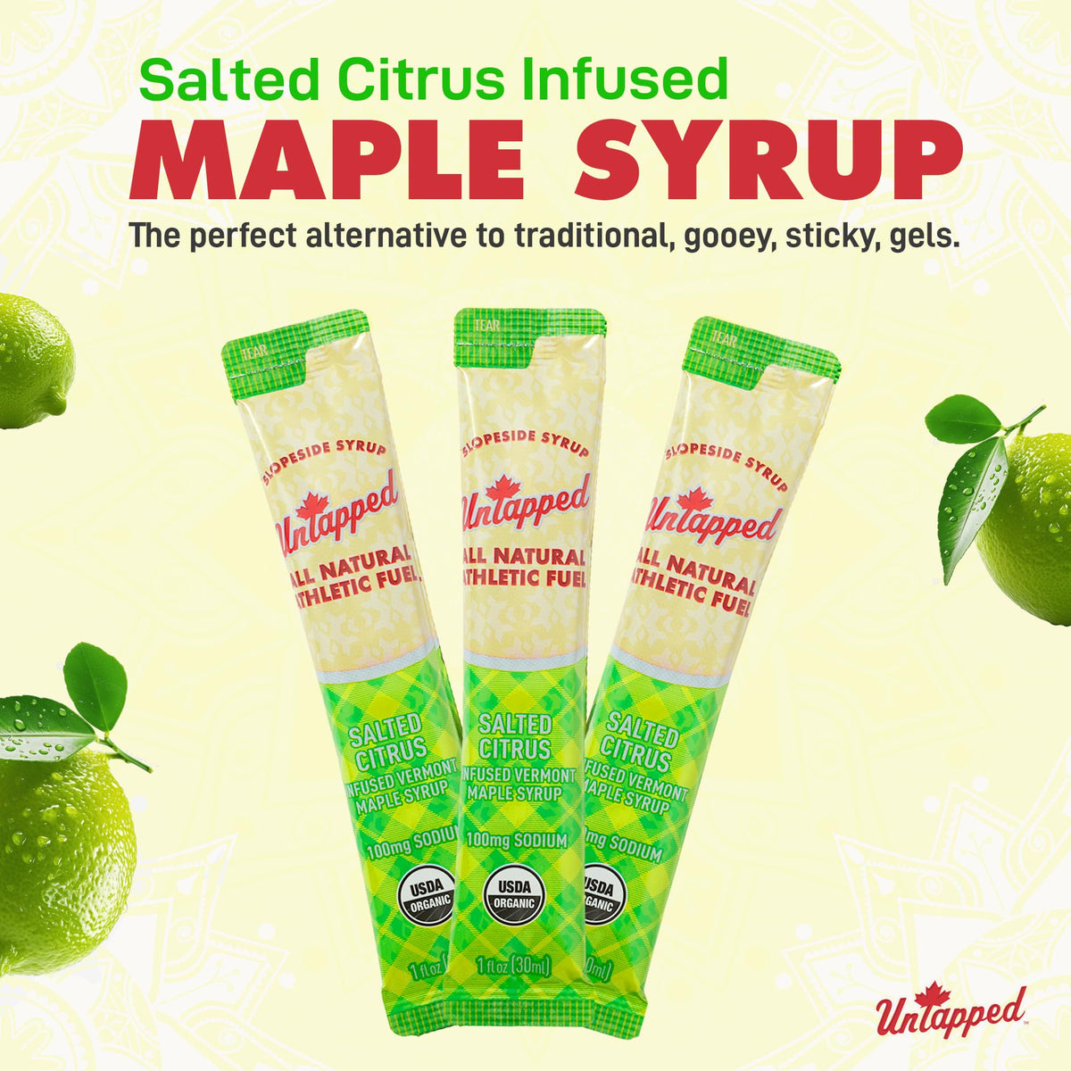 Untapped Maple Syrup Packets for Athletes, Salted Citrus Flavor, 20 Pack, 1 fl oz Each