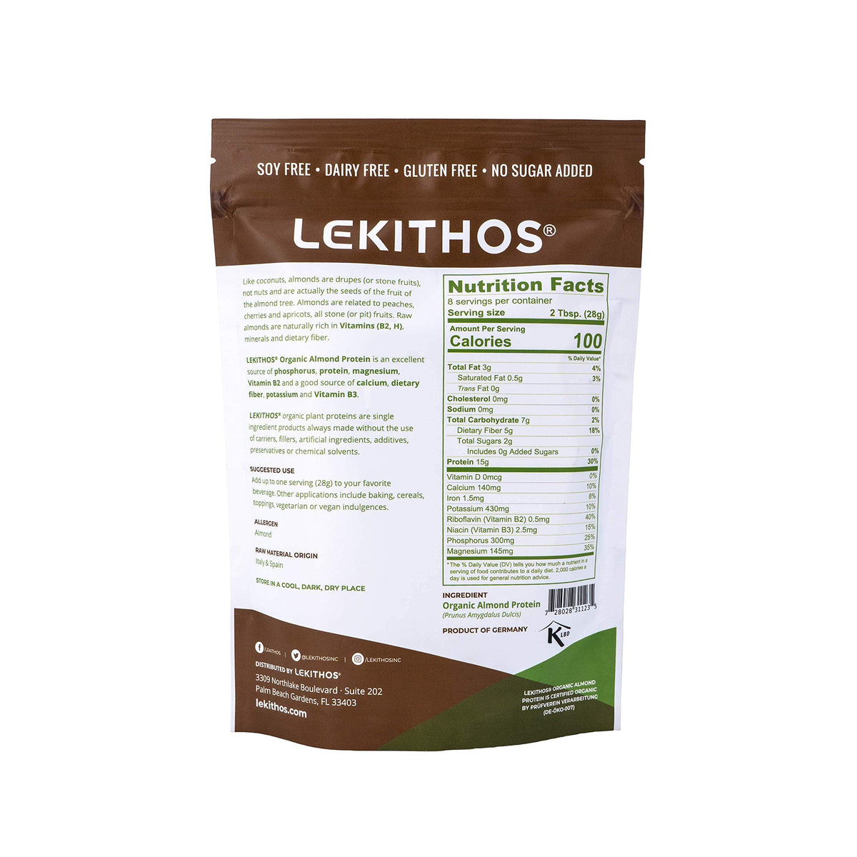 Lekithos Certified Organic Almond Protein Almond Powder - 8 oz -Single Ingredient - Non-GMO Project Verified
