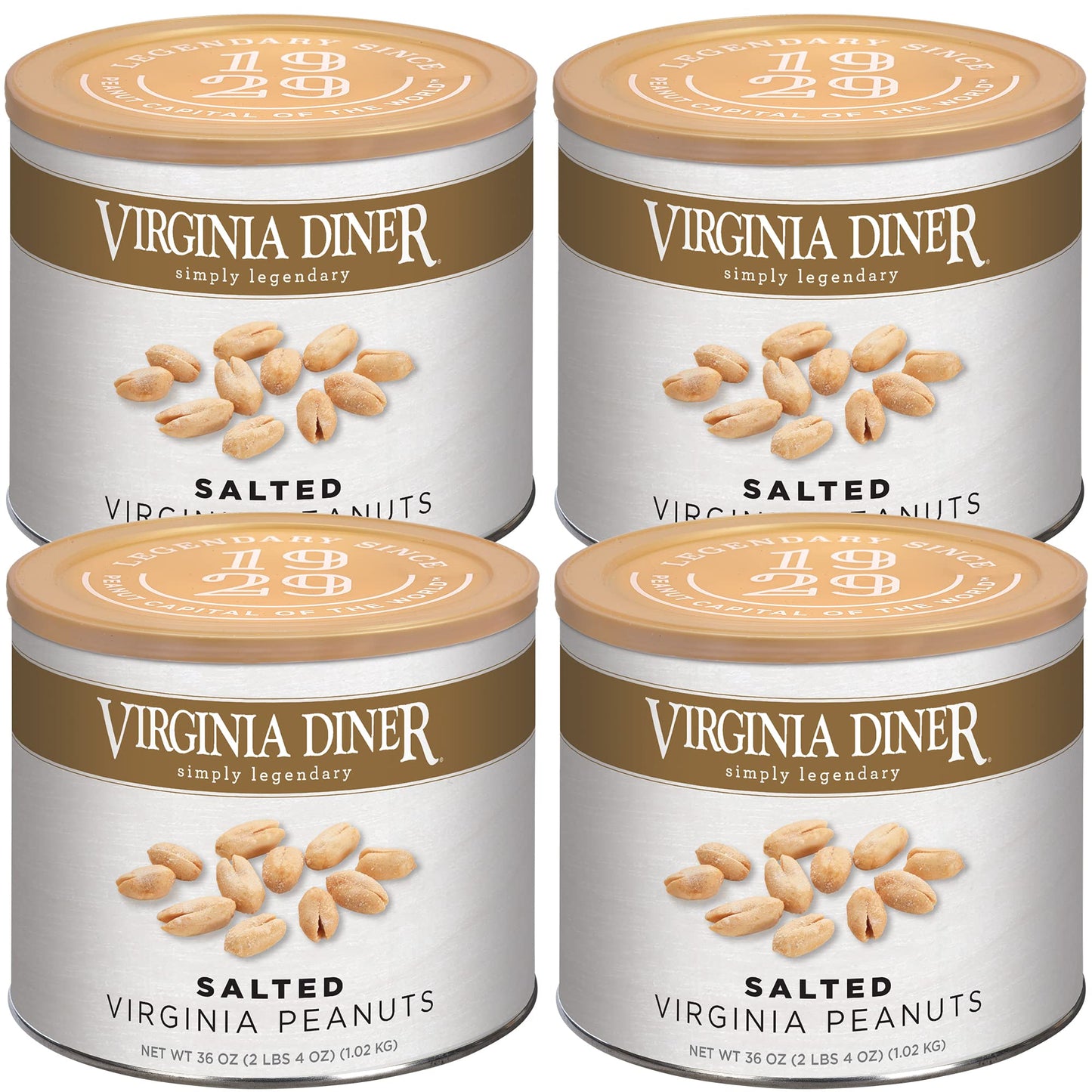 Virginia Diner Gourmet Extra Large Virginia Peanuts Blister Roasted Nuts All Natural Healthy Snack Gift 36oz (4 Pack) Salted