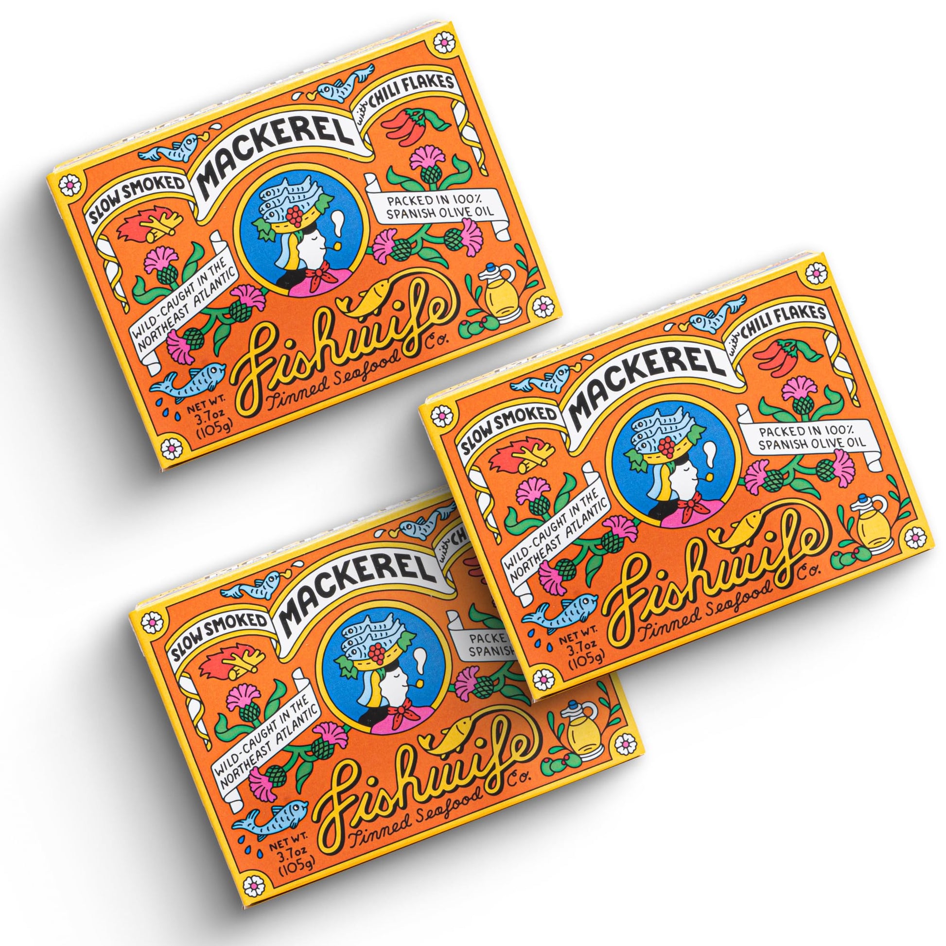 Fishwife Slow Smoked Mackerel 3-Pack - Wild-Caught, Gluten Free, 3.7 Ounce