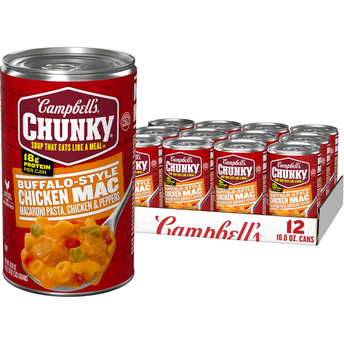 Campbells Chunky Buffalo-Style Chicken Mac Soup, 18.8 oz Can (12 Pack)