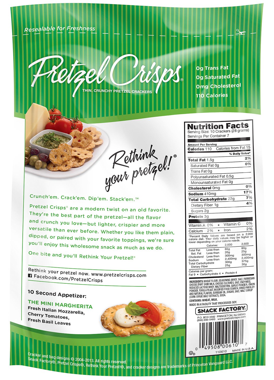 Snack Factory Garlic Pretzel Crisps, 7.2-Ounce Bags (Pack of 12)