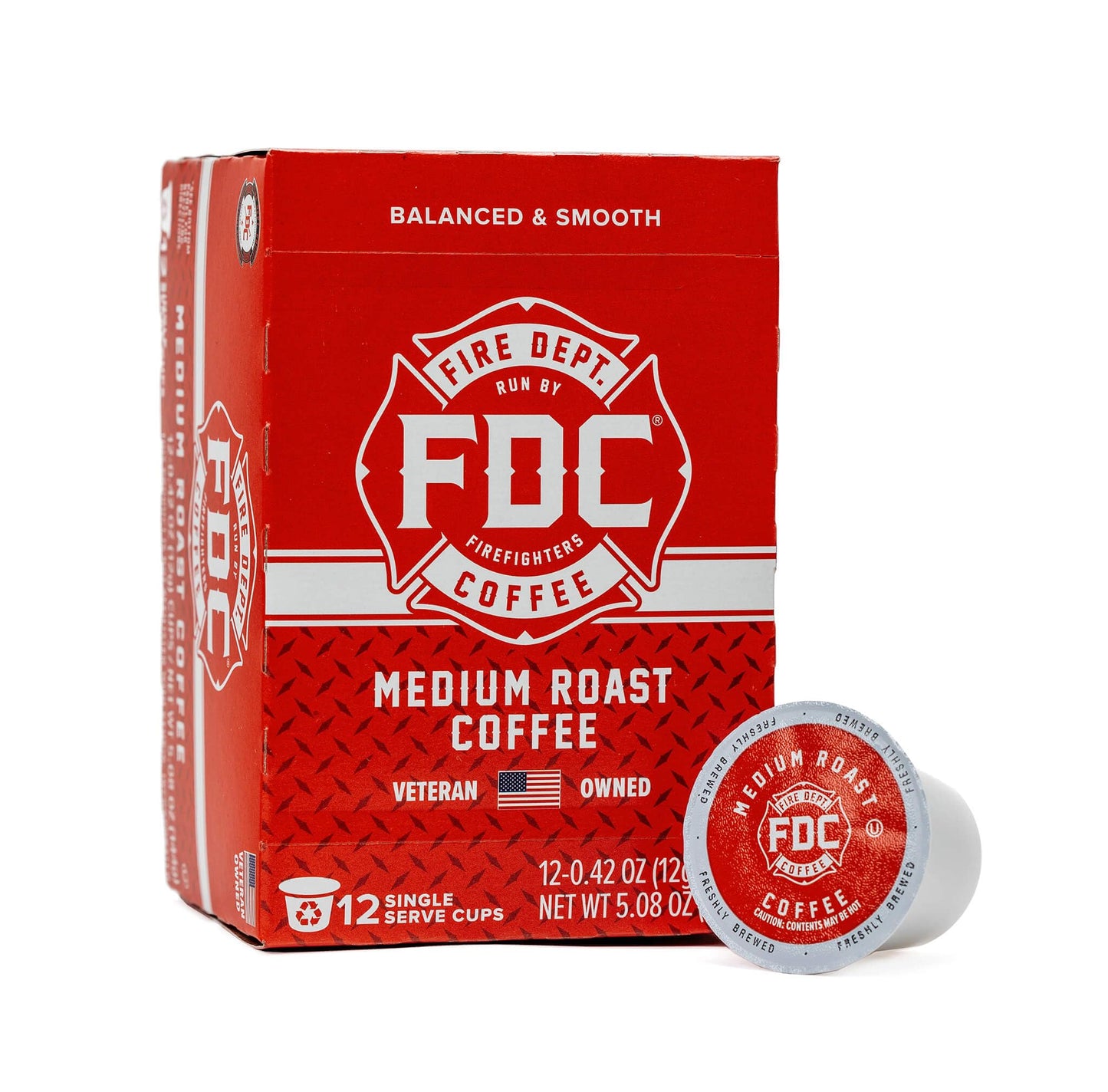 Fire Department Coffee Original Medium Roast Coffee Pods - 12 Count - Premium K Cups - Veteran Owned - Roasted in the USA