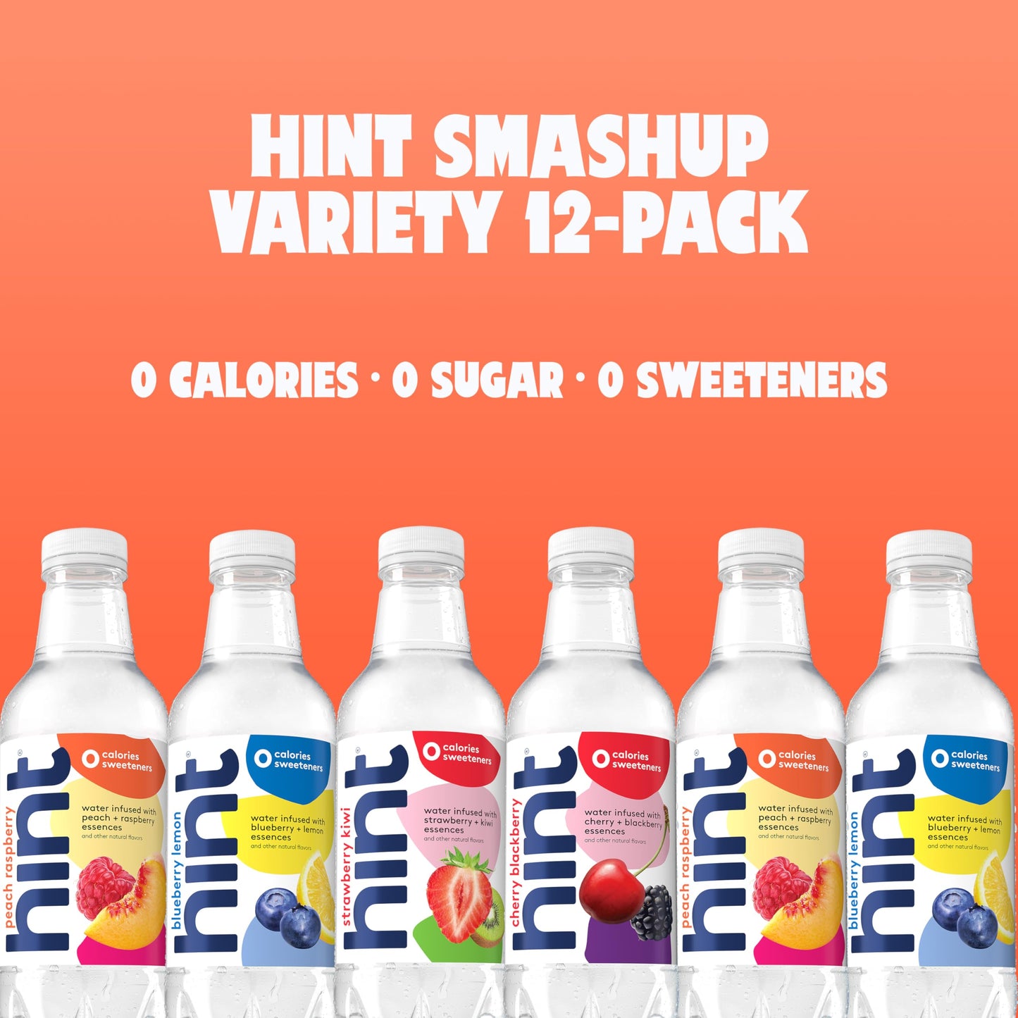 Hint Water Smashup Variety Pack, 3 Bottles Each of: Blueberry Lemon, Cherry Blackberry, Peach Raspberry, and Strawberry Kiwi, Ze