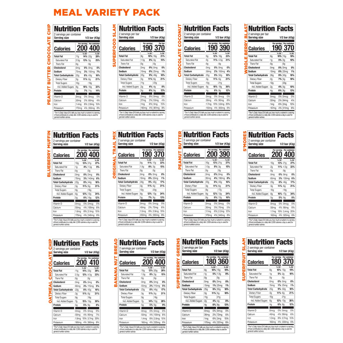 Probar Meal Bar Variety Pack - 12 Flavors, Non-GMO, Gluten-Free, Plant-Based, 3 Ounce (Pack of 12)