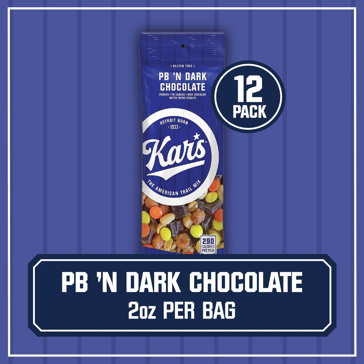 Kars Nuts Peanut Butter N Dark Chocolate Trail Mix - 2 Oz Individual Snack Packs - Pack Of 12, Gluten-Free Snack Mix