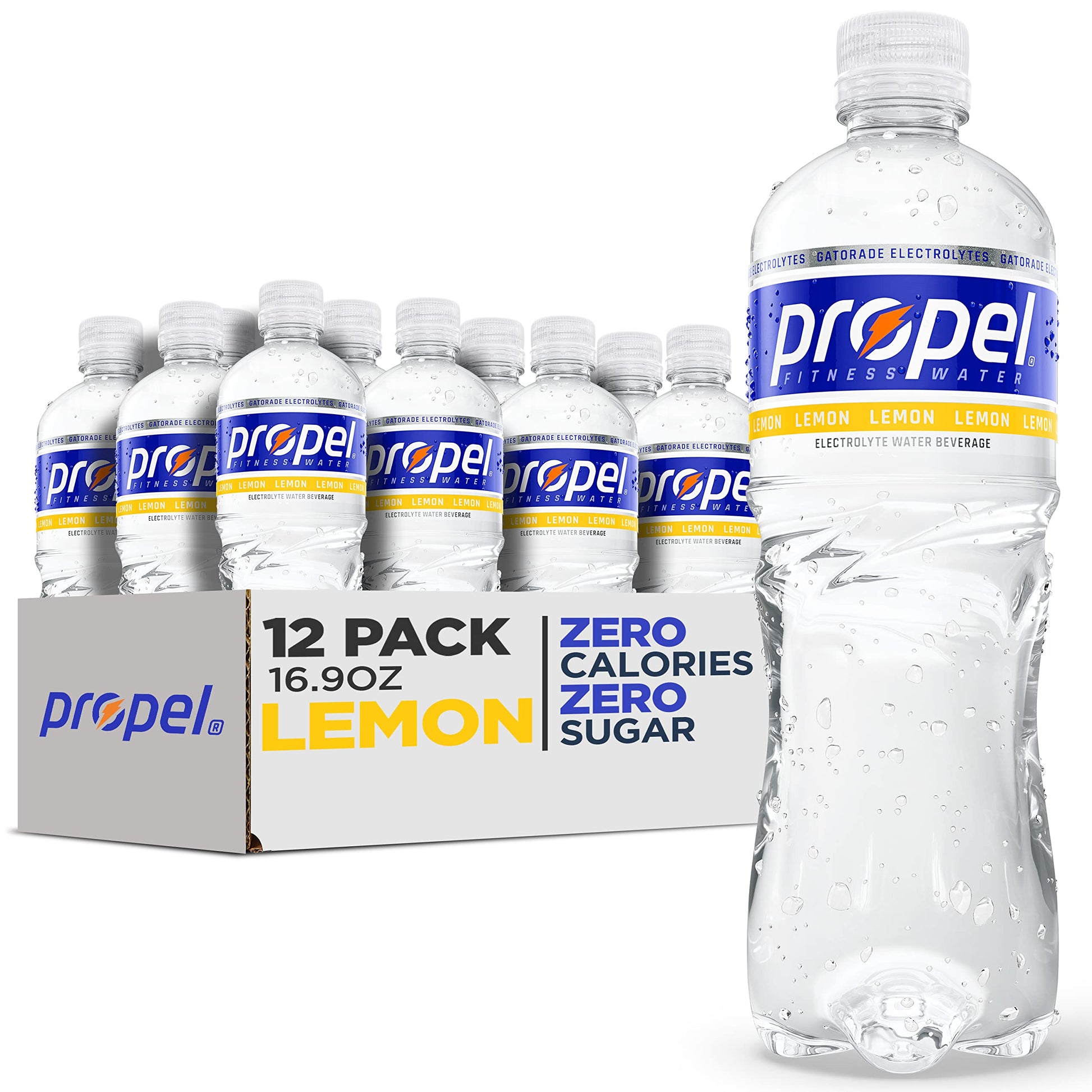 Propel, Lemon, Zero Calorie Sports Drinking Water with Electrolytes and Vitamins C&E, 16.9 Ounce Bottles (Pack of 12), 16.9 Fl O