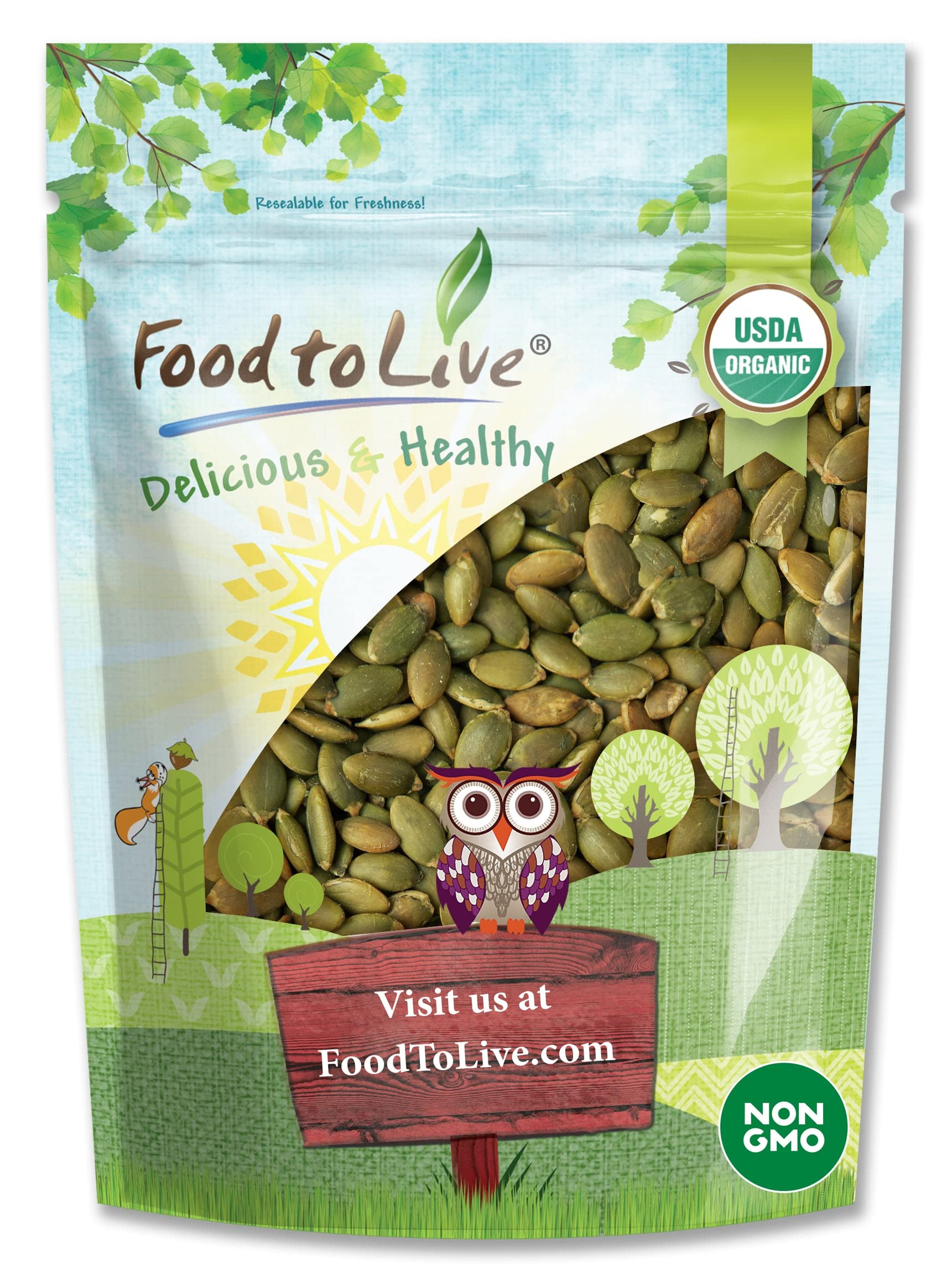 Food to Live Organic Dry Roasted Pumpkin Seed Kernels, 2 Pounds - Non-GMO, Unsalted, Oven Roasted Whole Pepitas, No Oil Added, S