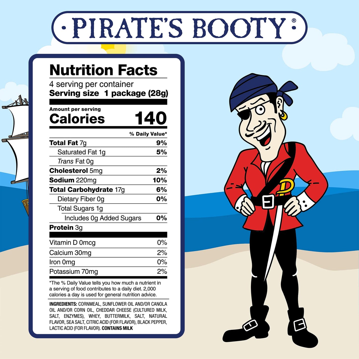 Pirate's Booty Aged White Cheddar Cheese Puffs, Gluten-Free Snacks, 4oz