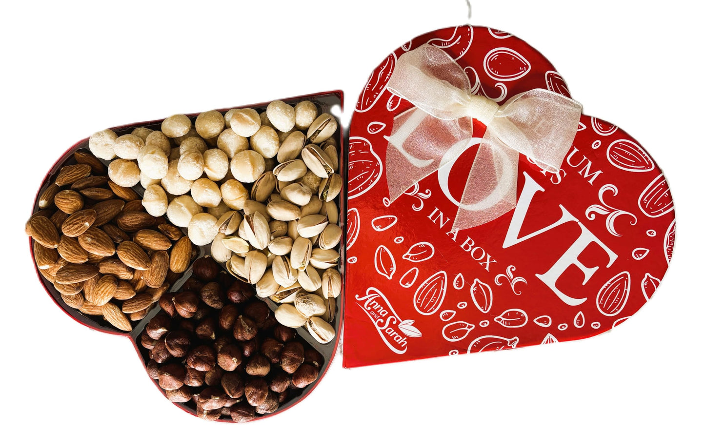Anna And Sarah Premium Mixed Nuts Medium Size Heart Shaped Gift Basket Oregon Hazelnut-Almond-California Pistachios-Roasted Maca