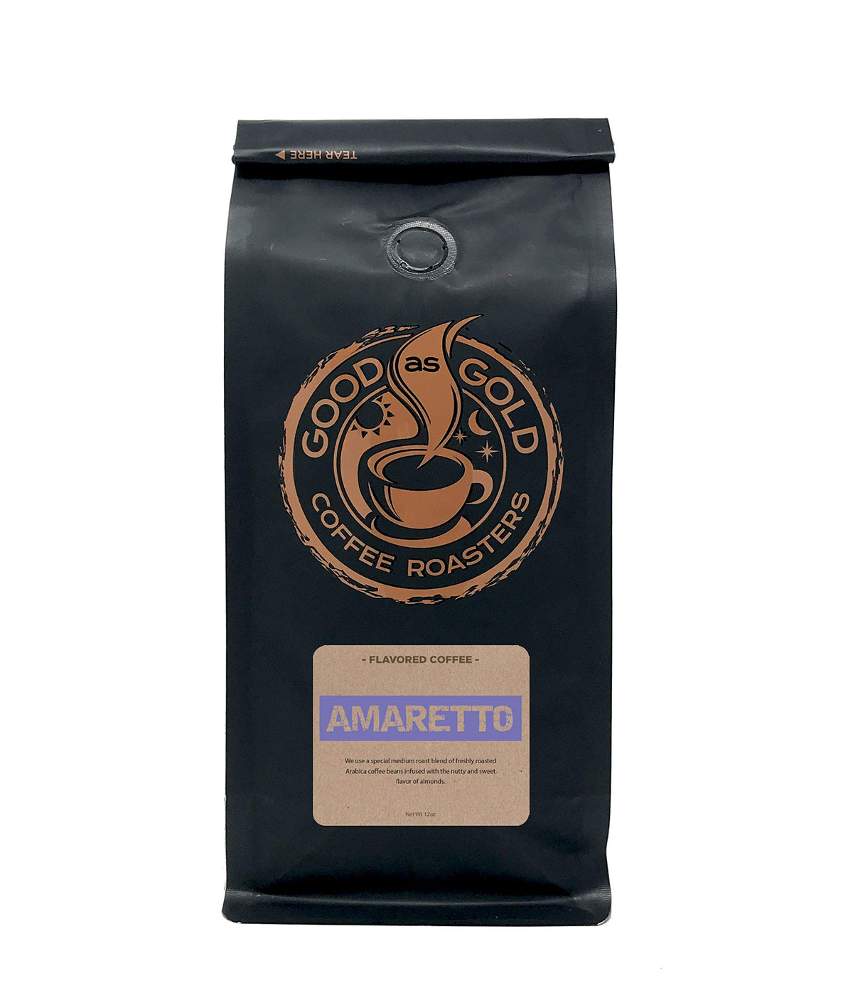 Good As Gold Amaretto Coffee Beans, Flavored Whole Bean Coffee, 12 Ounce Bag