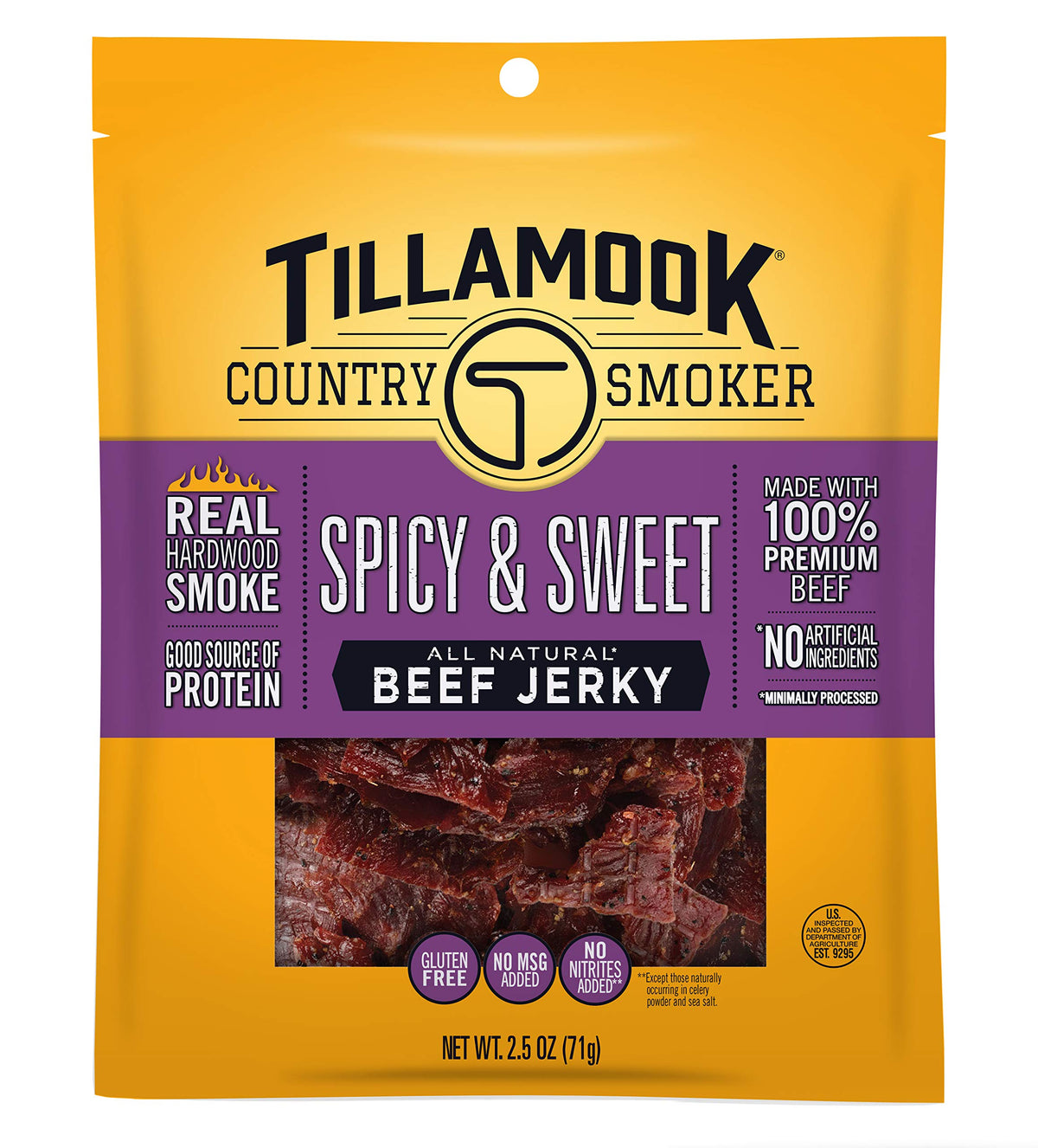 TILLAMOOK COUNTRY SMOKER Beef Jerky, Spicy & Sweet, 2.5 Ounce, Model 051943287027
