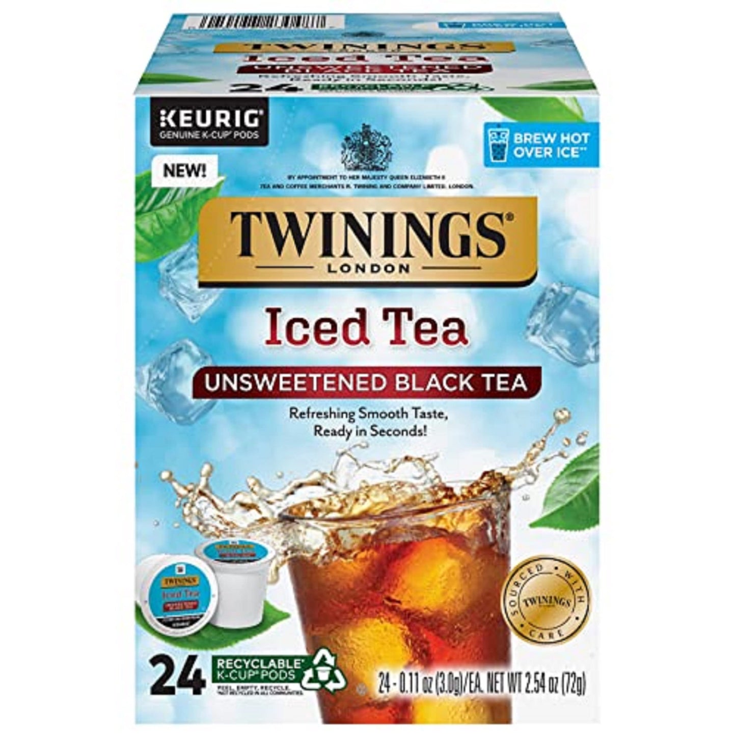 Twinings Brew Over Ice Unsweetened Black Iced Tea K-Cup Pods for Keurig, 24 Count (Pack of 1), Refreshing, Smooth, Caffeinated