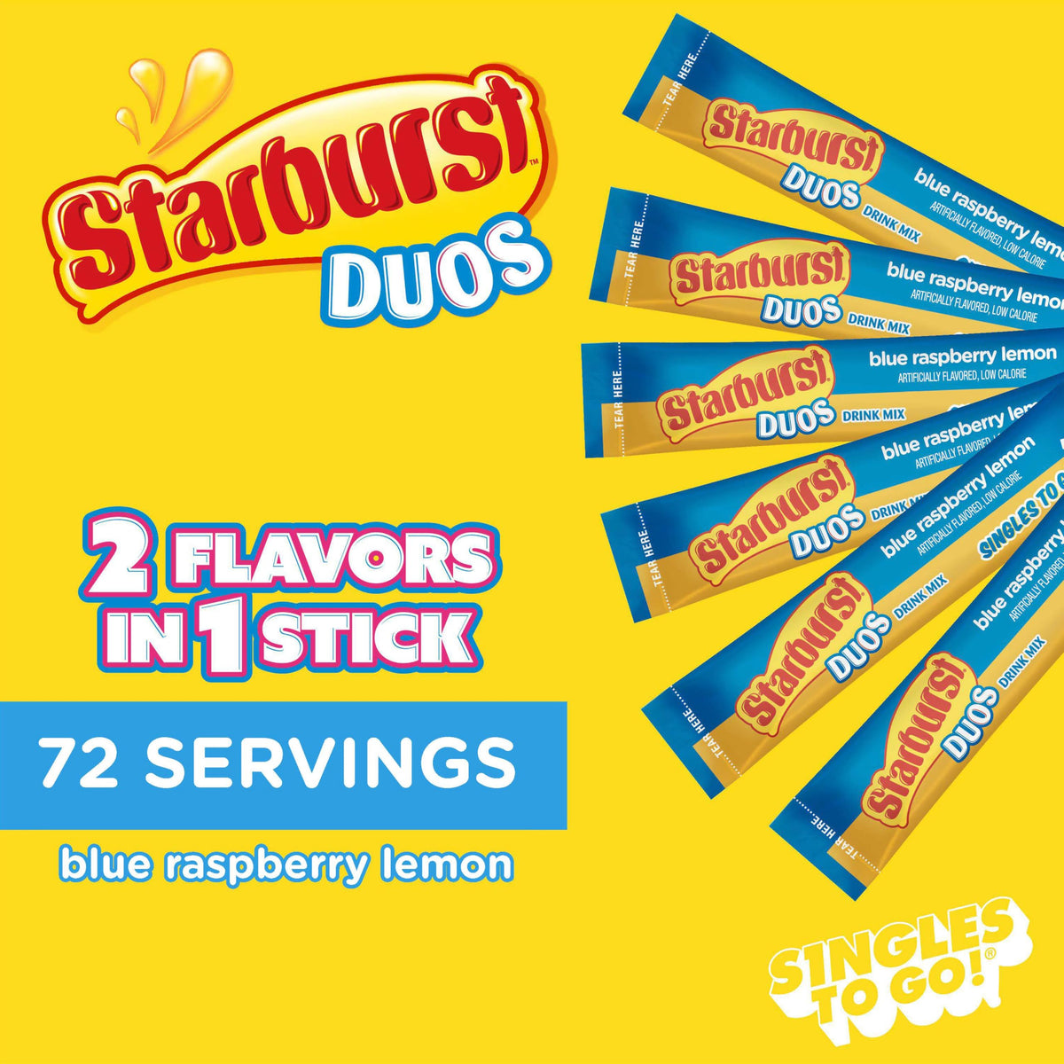 Starburst Duos Singles To Go Powdered Drink Mix, Blue Raspberry Lemon, 12 Boxes With 6 Packets Each - 72 Total Servings, Sugar-F