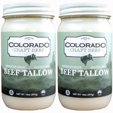 Colorado Craft Beef - 100% Pure Beef Tallow for Cooking, Gluten Free, Grass Fed, No Sugar Added, Keto Friendly, 2 Pack (14oz eac