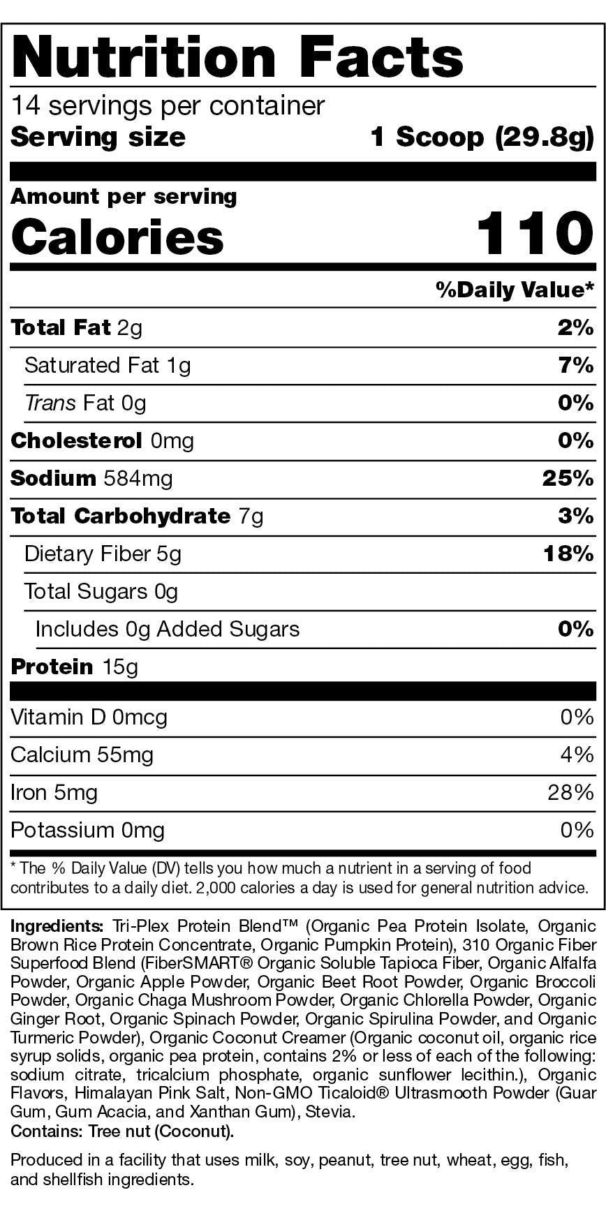 310 Nutrition Organic All-In-One Meal Replacement Shake Powder - Plant-Based Protein Smoothie Blend w/Fiber, Probiotics & Adapto