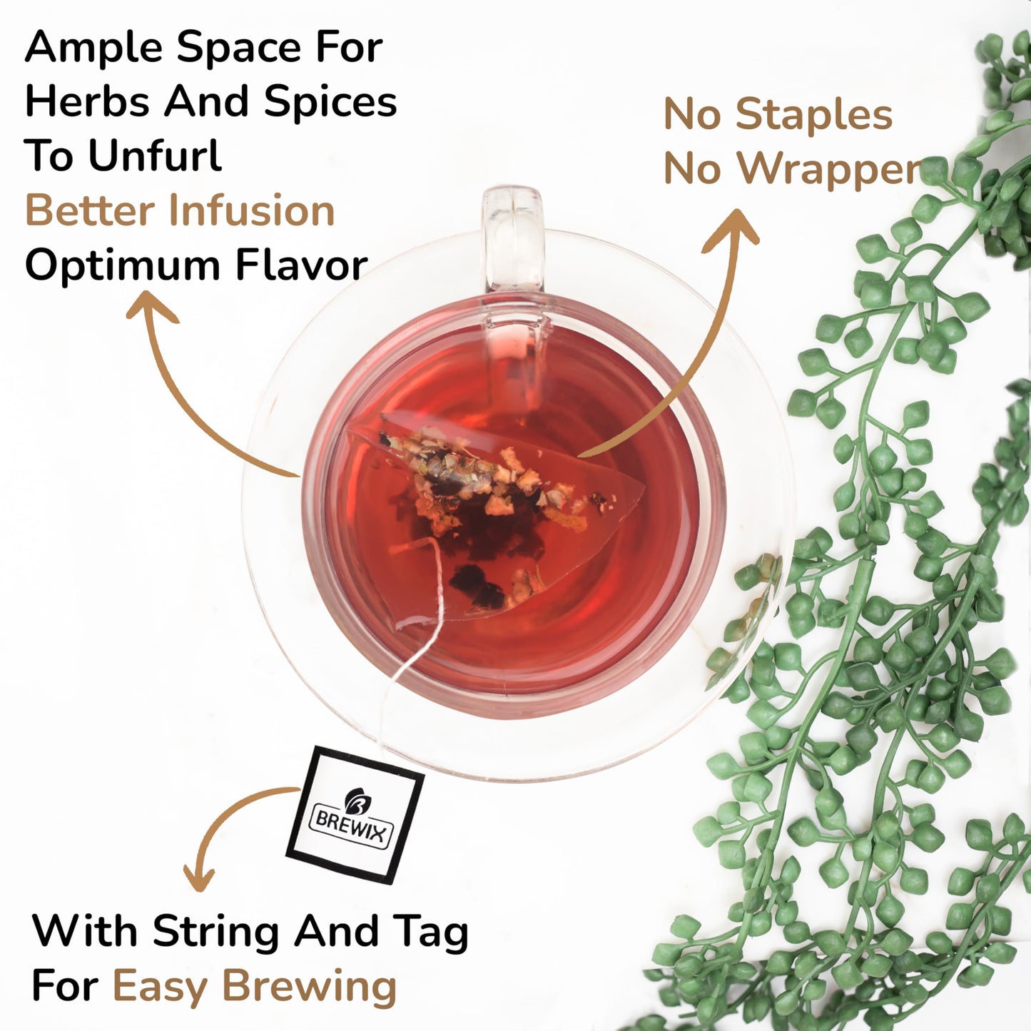 BREWIX Hibiscus Orange Tea Bags - Caffeine-Free Herbal Tea, 25 Plant-Based Bags