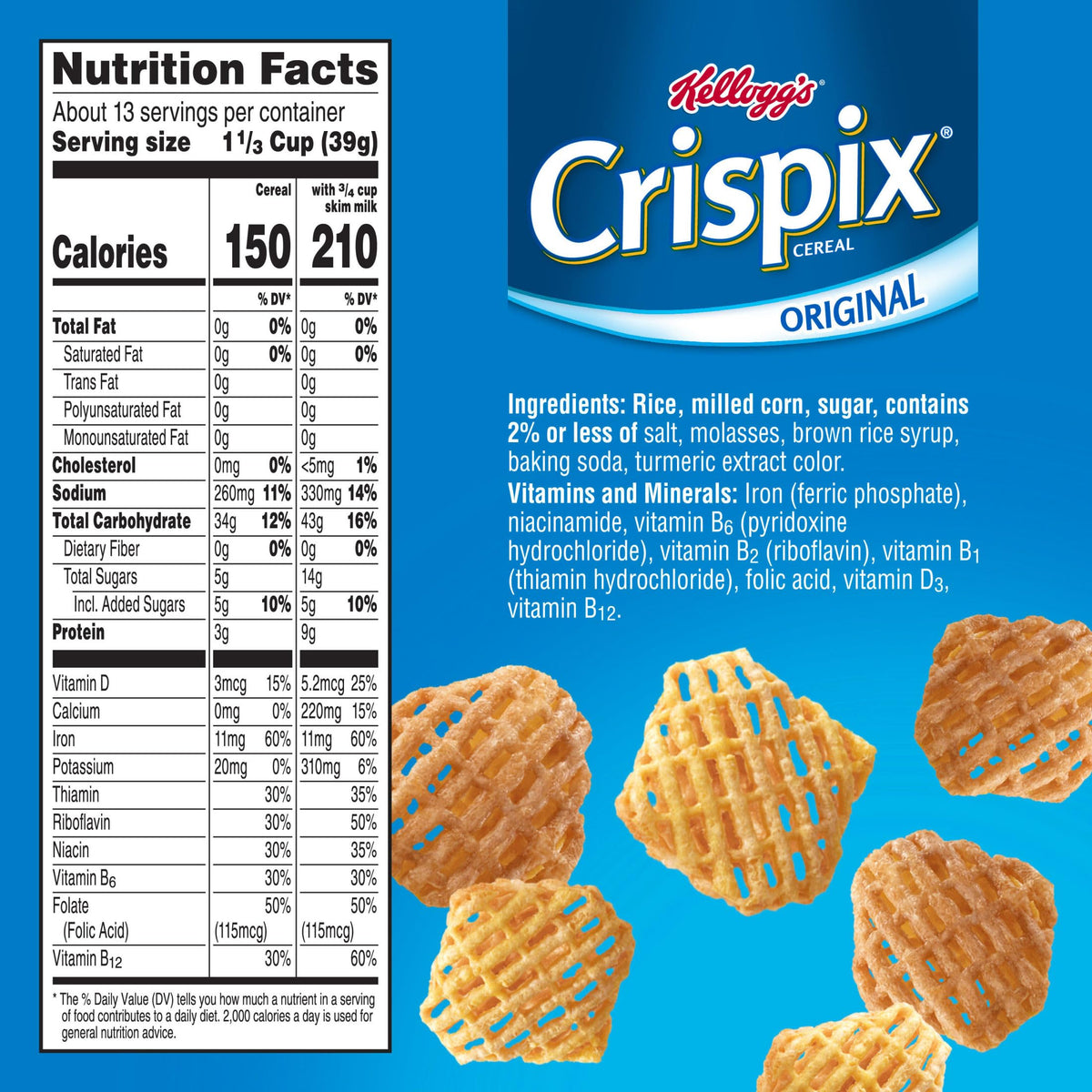 Kelloggs Crispix, Breakfast Cereal, Original, Family Size, 18oz Box