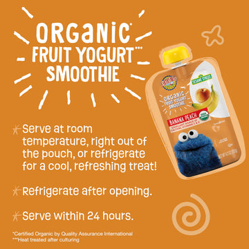Earths Best Organic Yogurt Smoothie Pouches, 24+ Months, Fruit Yogurt Smoothie For Toddlers 24 Months And Up, Banana Peach, 4.2 Ounce Resealable Pouch (Pack Of 12)
