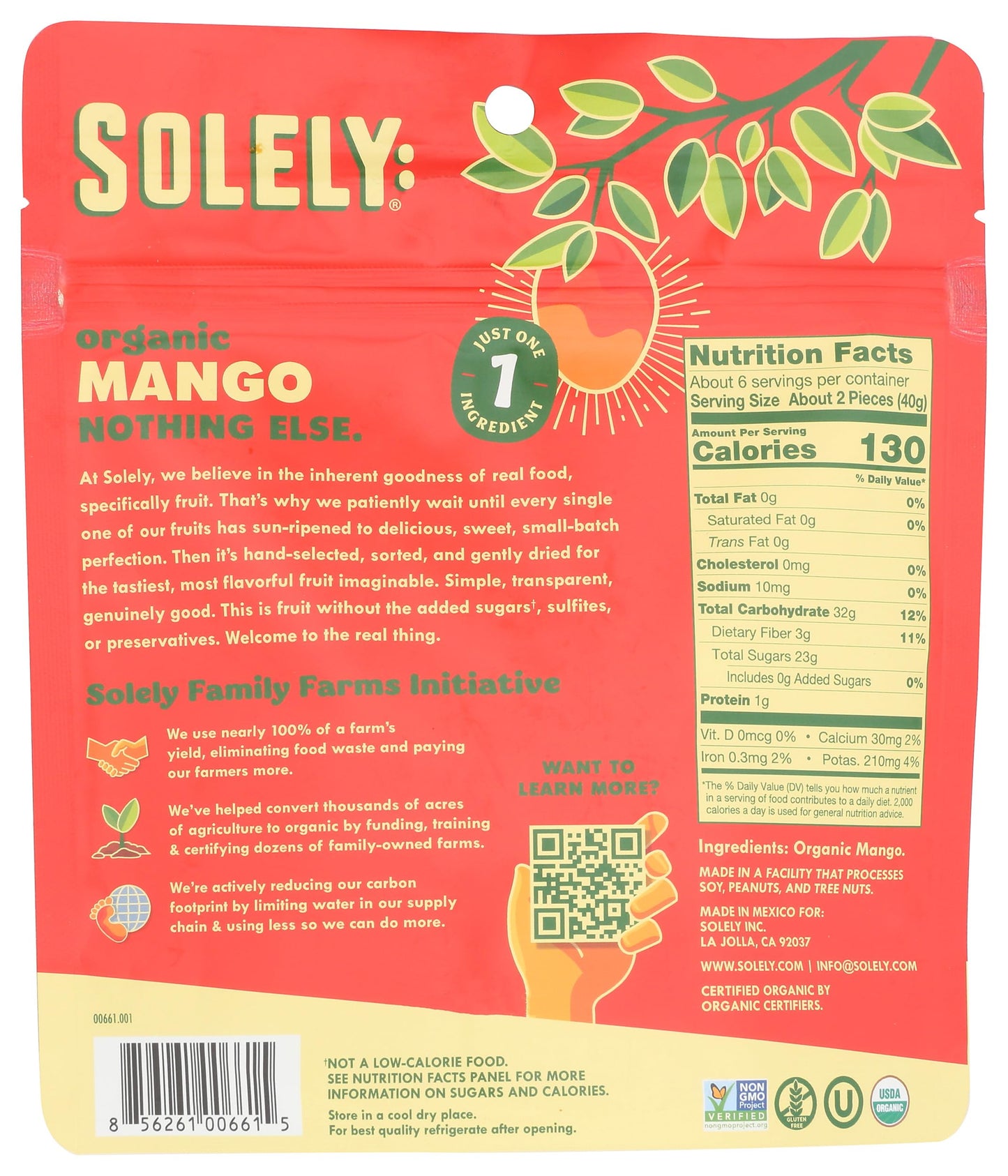 Solely Organic Dried Mango Halves Large (Pack Of 1)  One Ingredient  Vegan  Non-Gmo  No Added Sugar