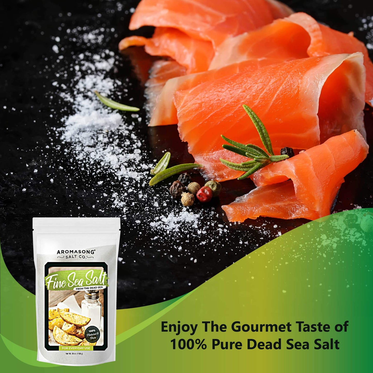 Aromasong 100% Natural Sea Salt From The Dead Sea, Fine Grain Table Salt, Large Bulk 2.43 Lb Resealable Bag, 100% Pure & Natural