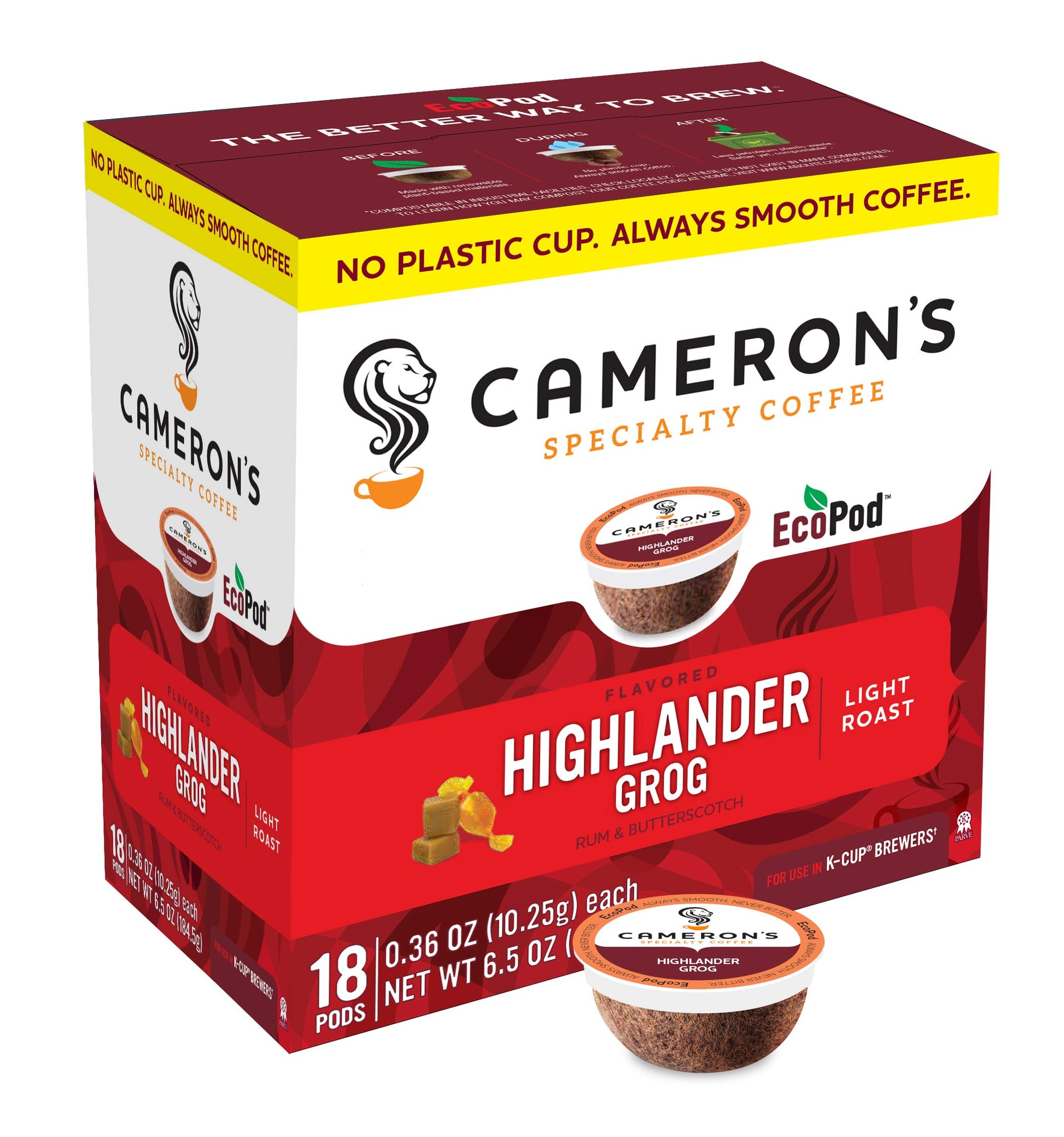 Camerons Coffee Single Serve Pods, Flavored, Highlander Grog, 18 Count (Pack of 1)