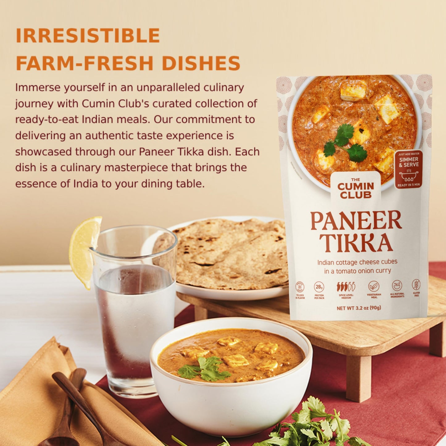The Cumin Clubs Instant Paneer Tikka Masala - Authentic Indian Meal with Regional Flavors, Ready to Eat in Just 5 Minutes - Pac