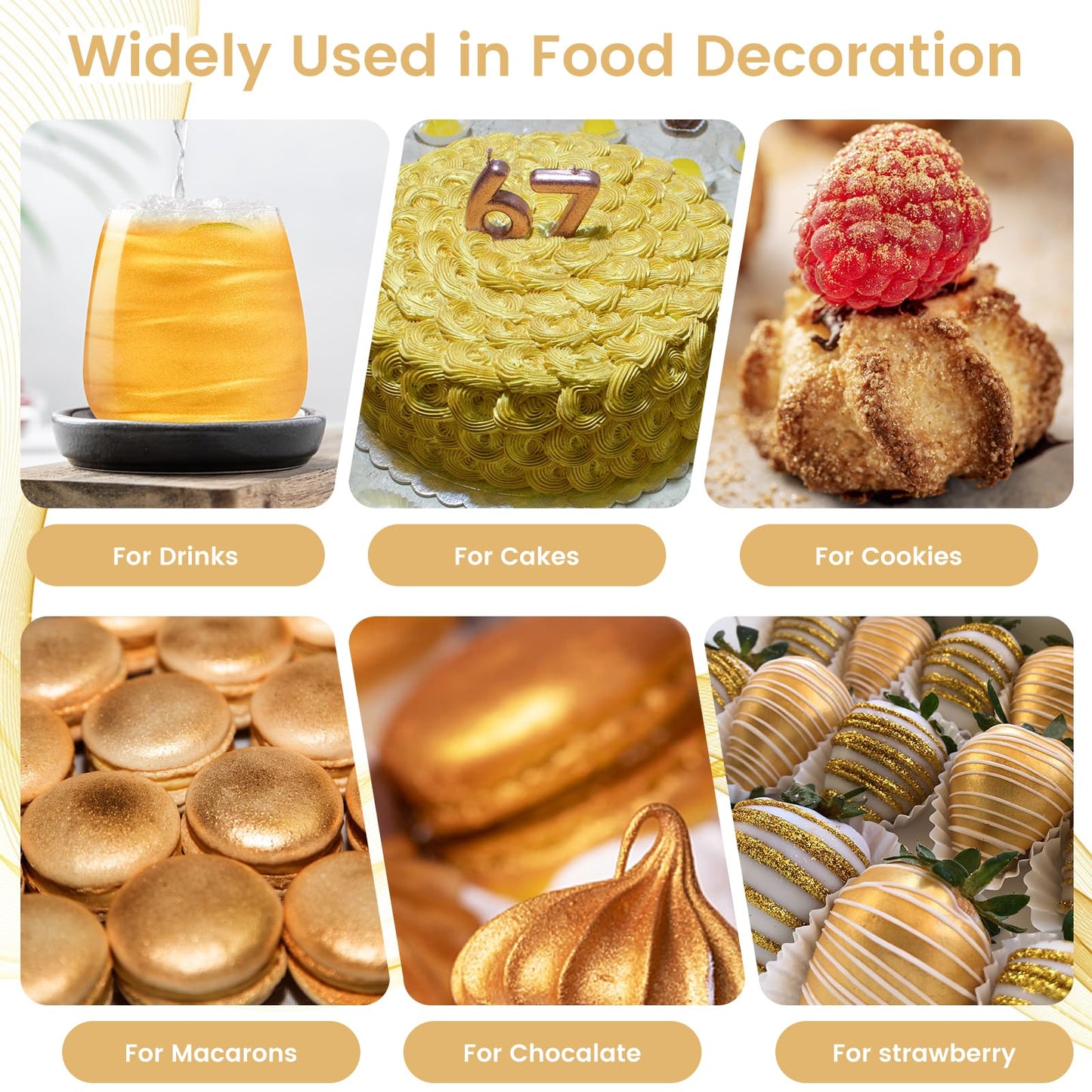 Gold Edible Glitter For Cocktails, 15G Food-Grade Gold Luster Dust Edible Shimmer Powder For Drinks,Cakes,Baking,Party Decoration ?