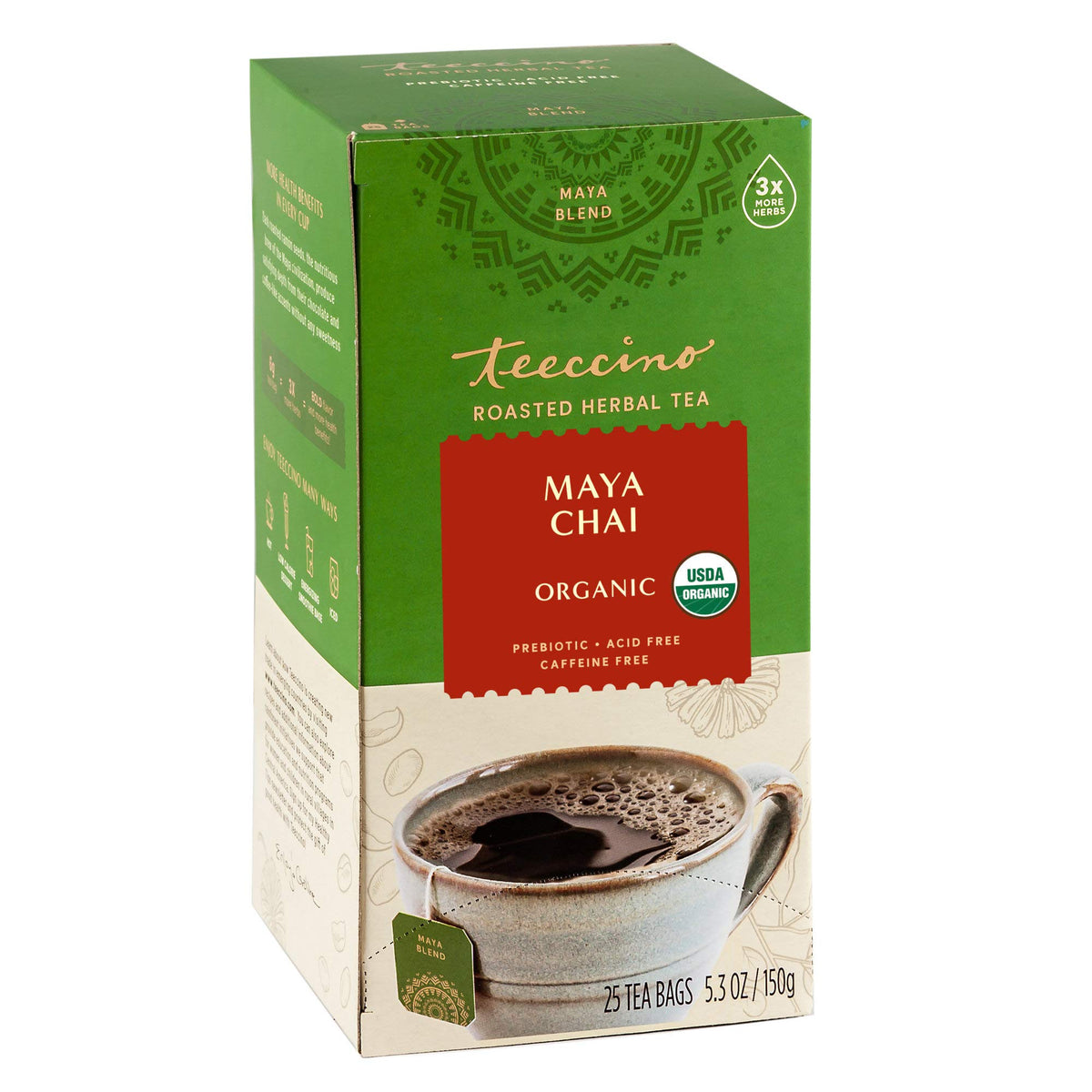 Teeccino Maya Chai Herbal Tea - Caffeine Free, Prebiotic, 25 Tea Bags, Model TEE40121