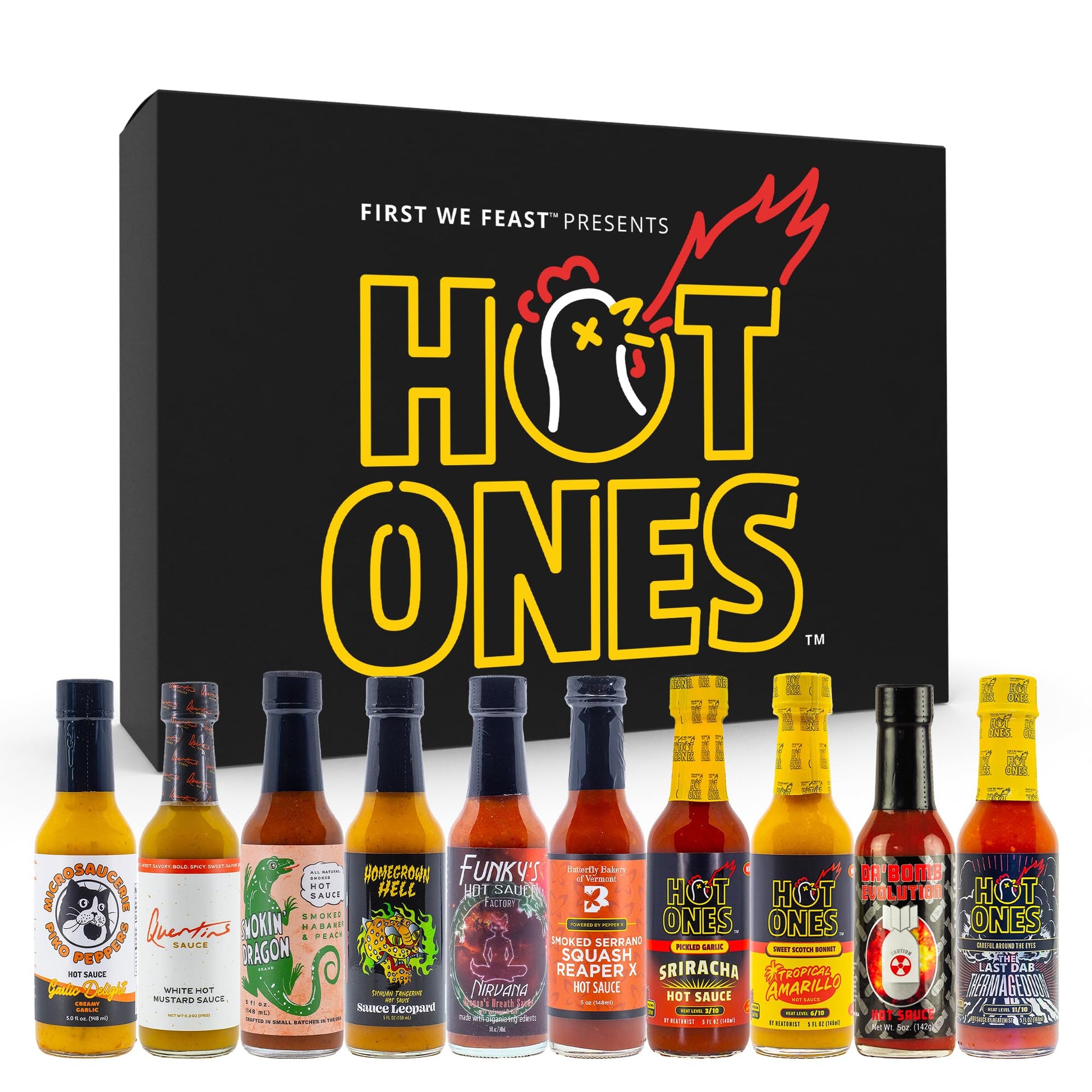 Hot Ones Season 29 - Hot Sauce Challenge - Vareity Pack - Hot Sauce Gift Sets - Unique Small Batch Sampler Gift Set - Made With Natural Ingredients - 5 Fl Oz Bottles (10-Pack)