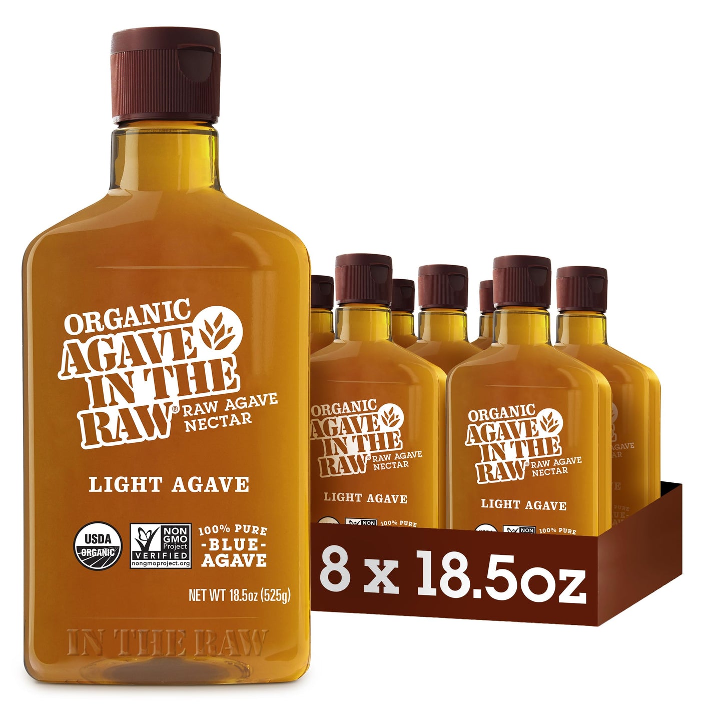 In The Raw Organic Agave Nectar Sweetener, Light Agave, 18.5oz Bottle, Pack of 8, Vegan, Gluten-Free, Low Carb, Low Glycemic